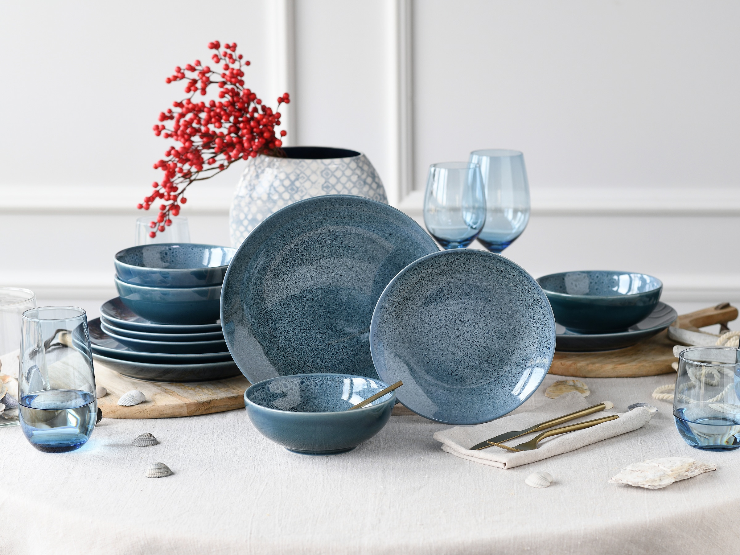 CreaTable Tafelservice »Geschirr-Set Reactive Nostalgic« Service, jedes Stück ist ein Unikat, 12 Teile, für 4 Personen