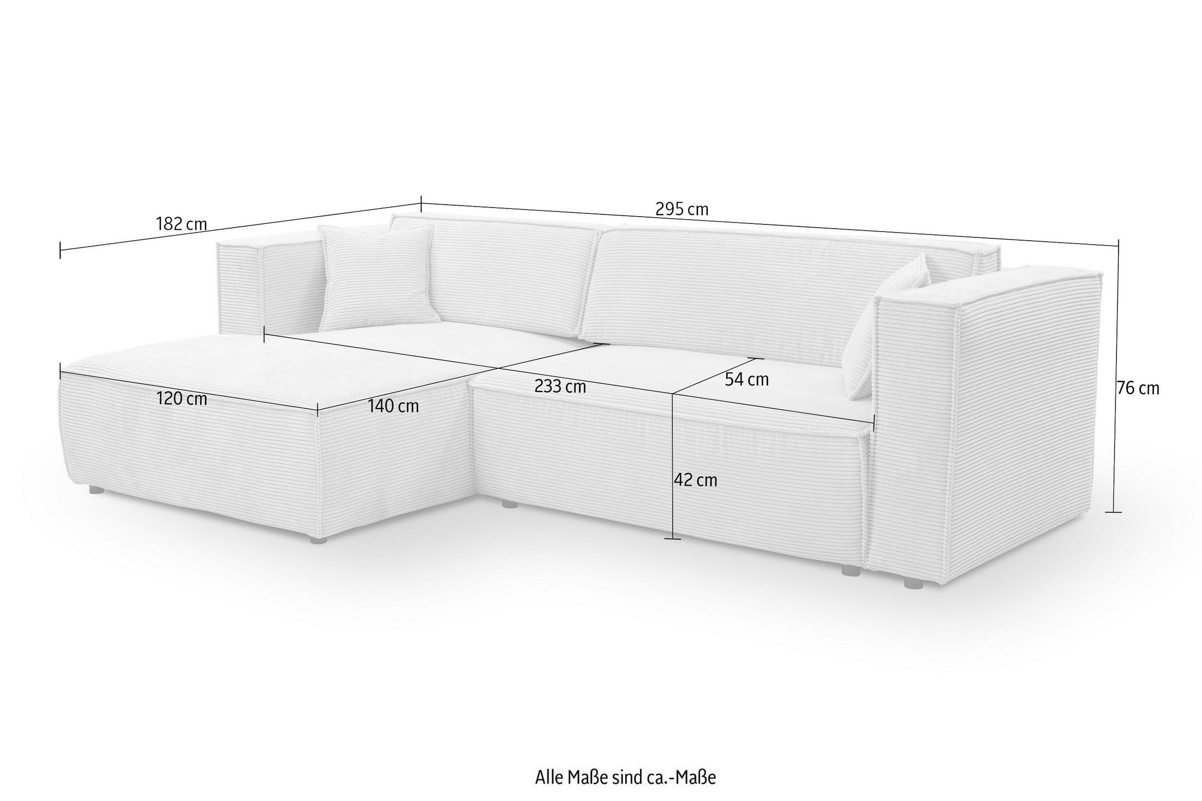 WERK2 Ecksofa »Atlanta-New, modernes Design, Stellmaße 295x182 cm, L-Form, Kedernaht« hoher Komfort, Schlaffunktion & Bettkasten, Cord, Greige
