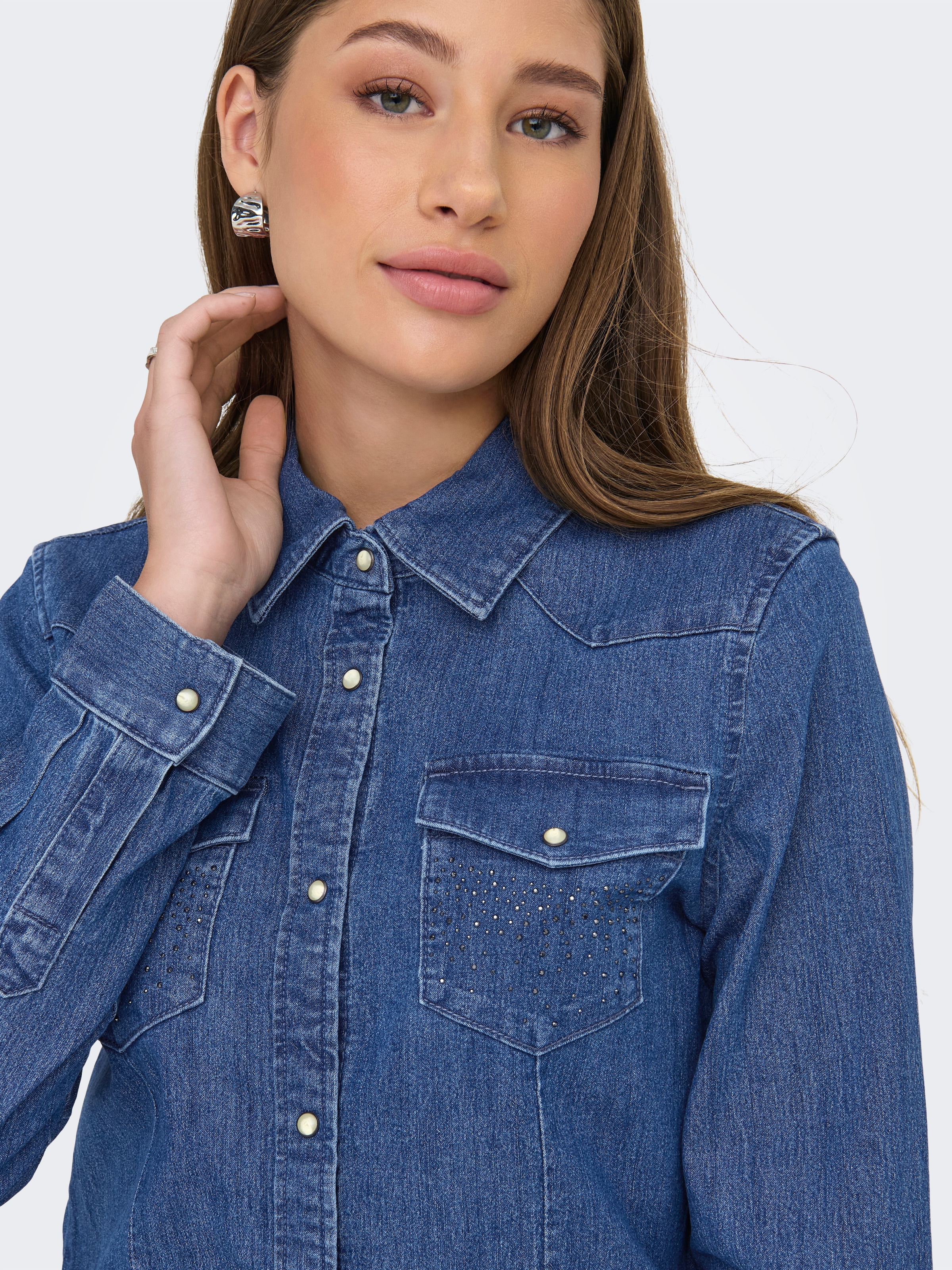 ONLY Jeansbluse »ONLSASIA L/S RHINESTONE DNM SHIRT AKM«
