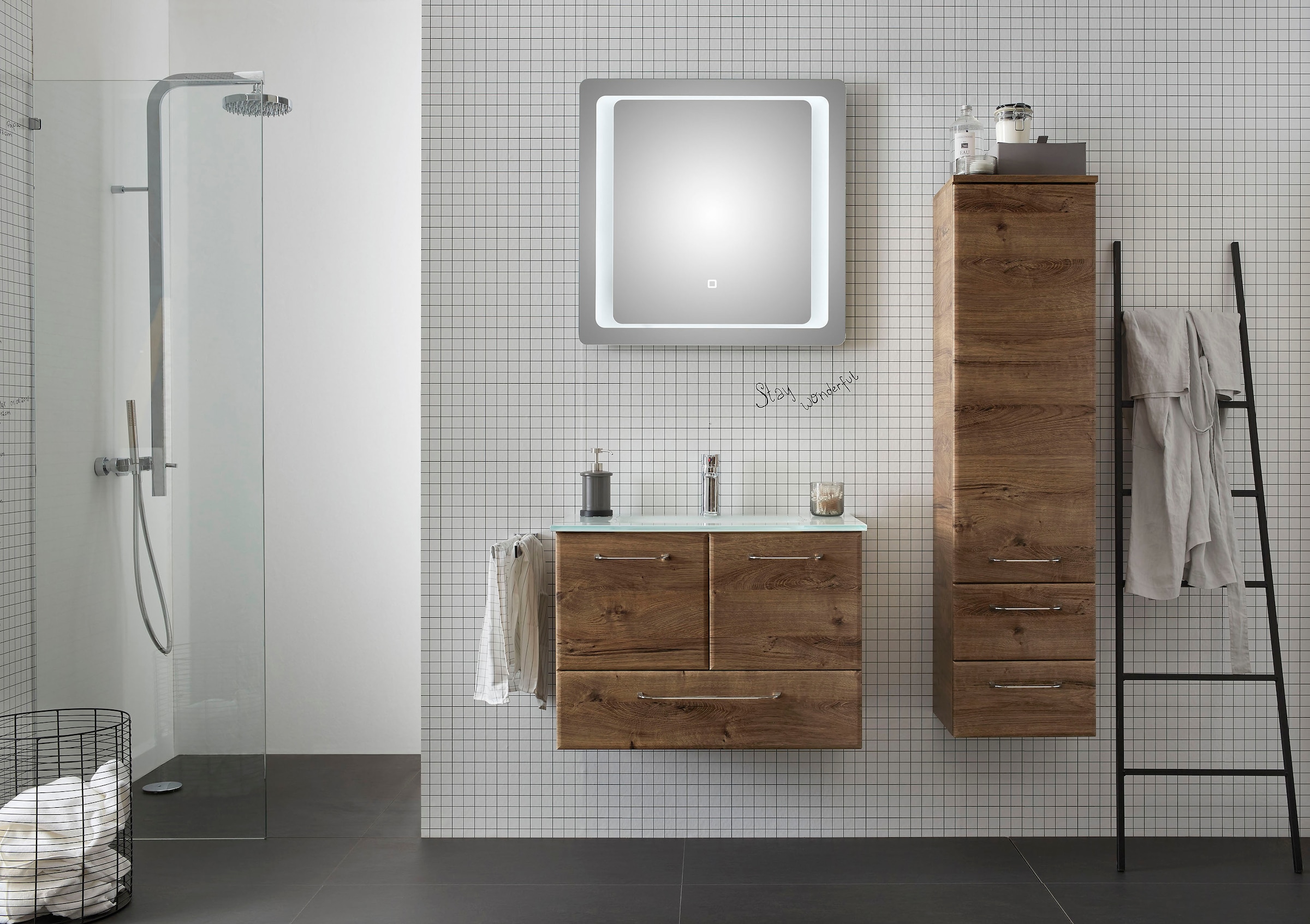 Saphir Midischrank »Quickset Badschrank 35 cm breit, 1 Tür, 2 Schubladen, 2 Einlegeböden«, Badezimmer-Midischrank inkl. Türdämpfer, Griffe in Chrom glänzend