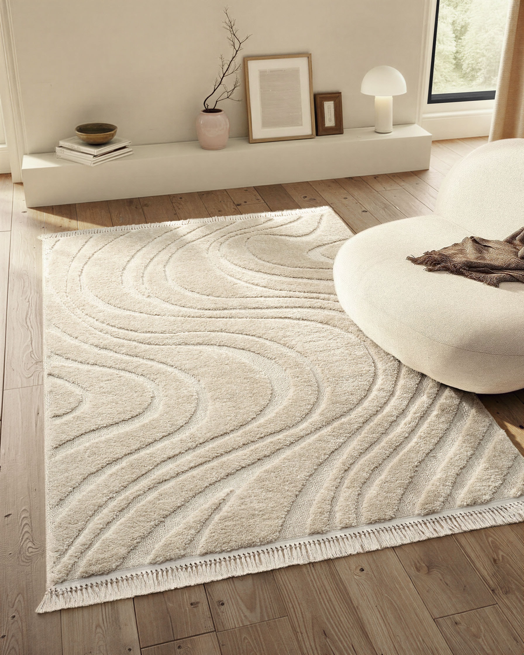 homsy by Ana Johnson Teppich »Waavy mit Fransen, Wellen Design« rechteckig 20 mm Höhe Boho, 3D Optik, Scandi, Hoch-Tief, Wohnzimmer, Schlafzimmer