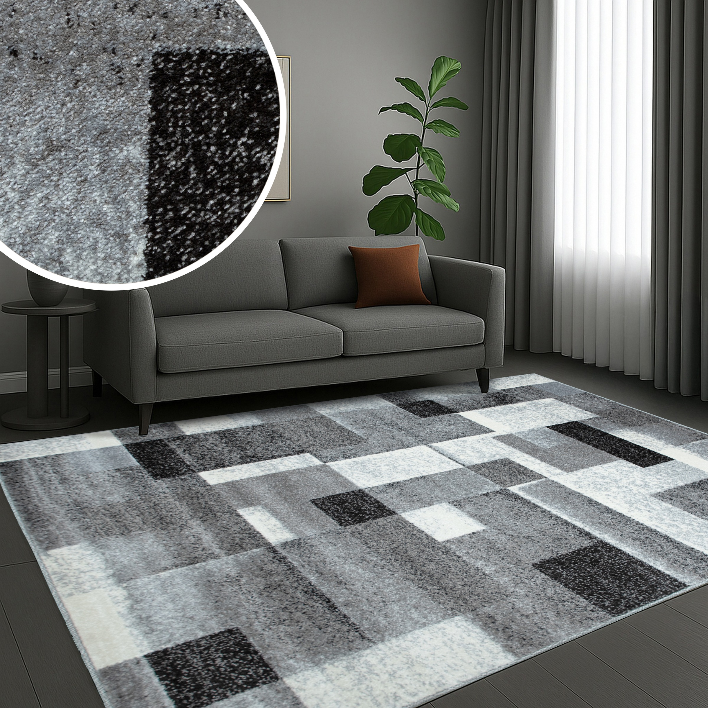 OTTO home Teppich »Corine« rechteckig 9 mm Höhe mit besonders weichem Flor, Kurzflor, modernes Karo-Design,