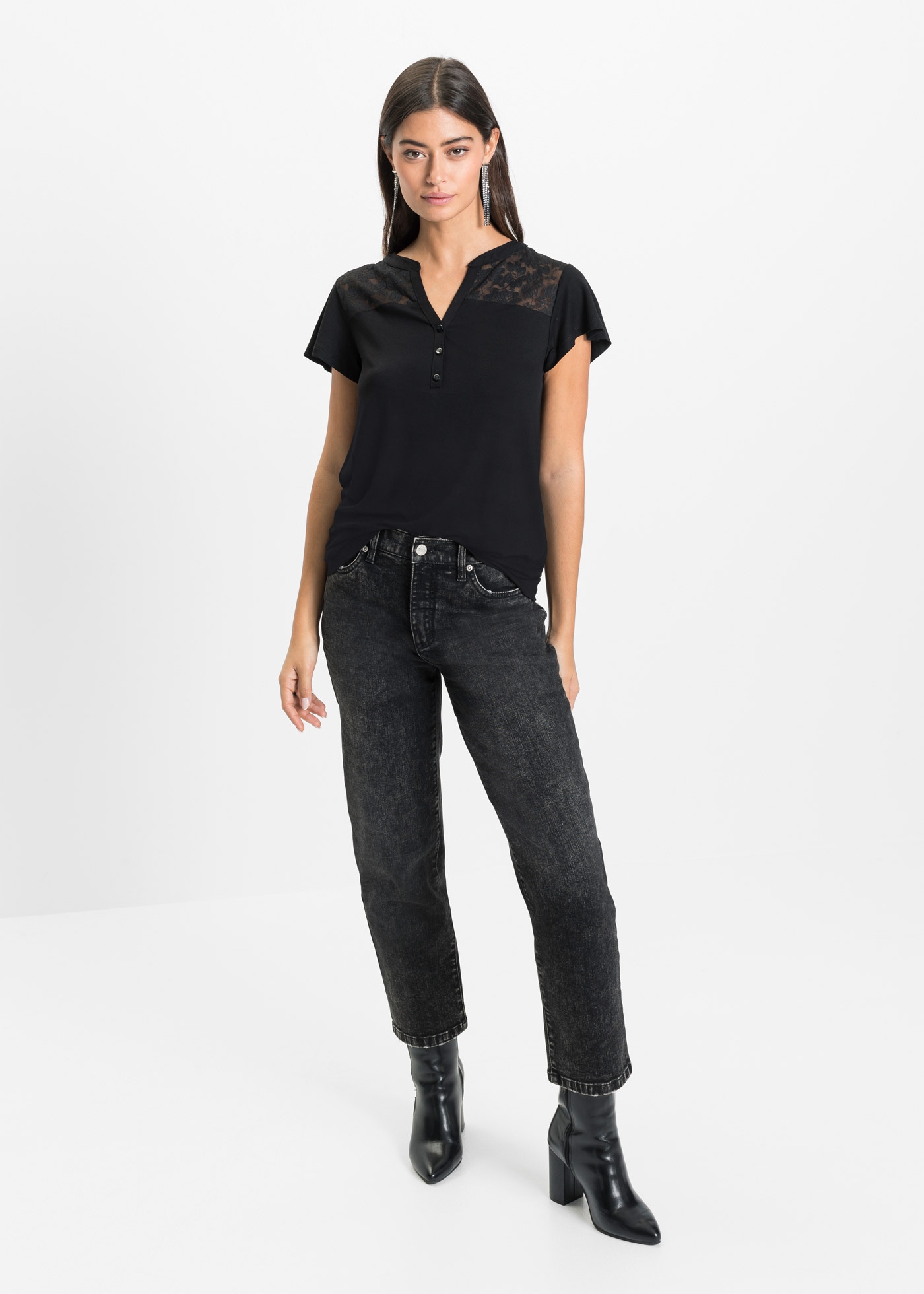 bonprix Henleyshirt »Henleyshirt aus Viskose-Mix« figurumschmeichelnde Passform, Kurzarm, aus Viskose-Mix mit Elasthan