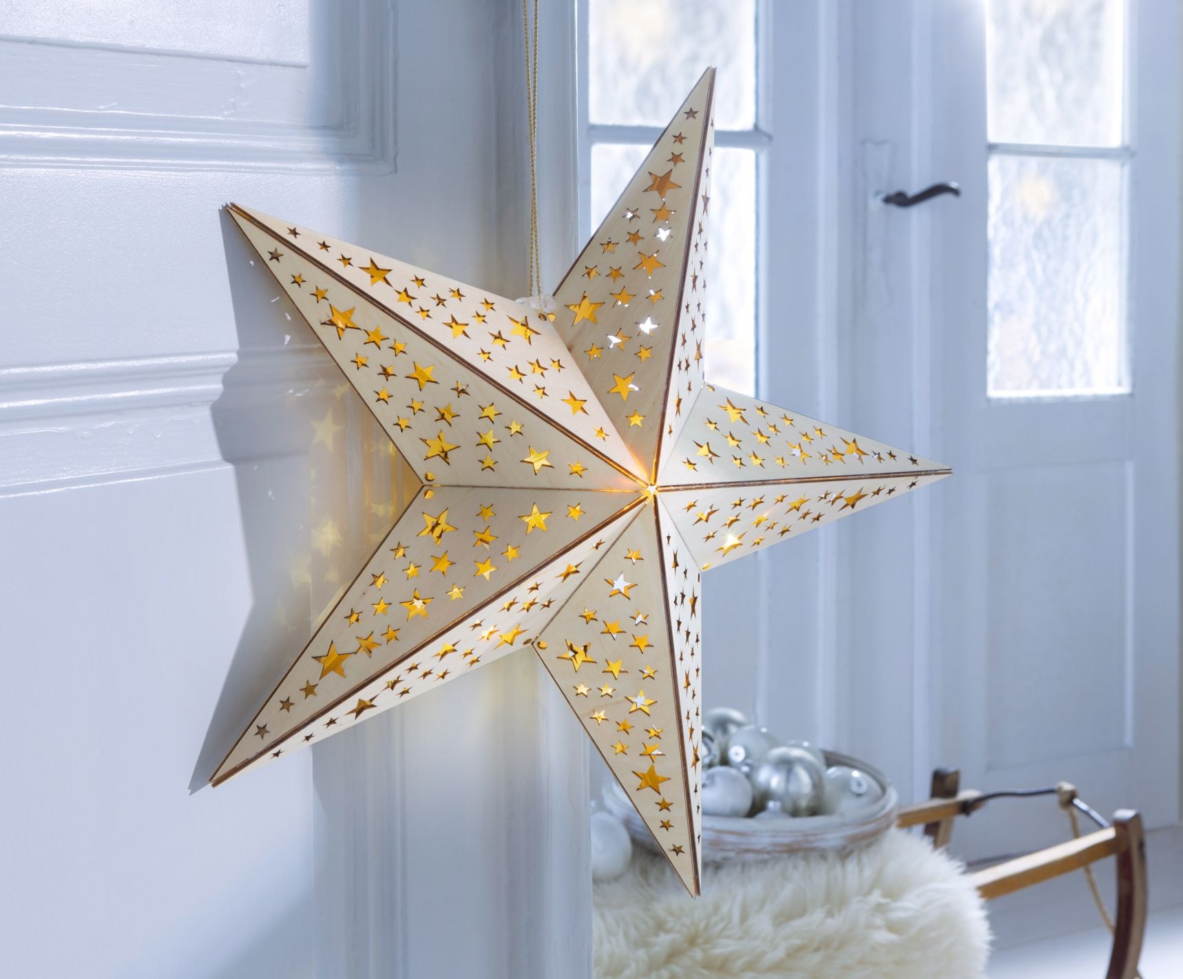 IC Winterworld LED Stern »Weihnachtsstern«, 10 flammig, aus Holz, mit Lichterkette, Weihnachtsdeko