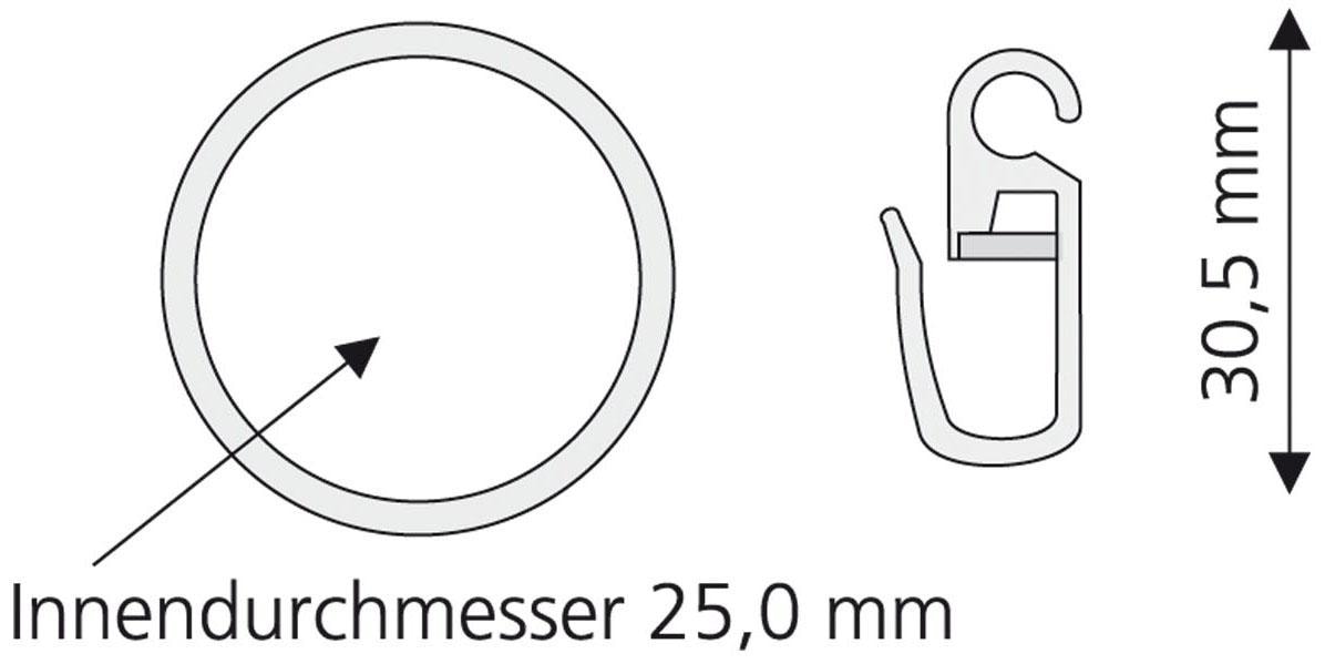 Liedeco Gardinenring, (Set, 8 St., mit Faltenlegehaken), für Gardinenstangen Ø 16 mm