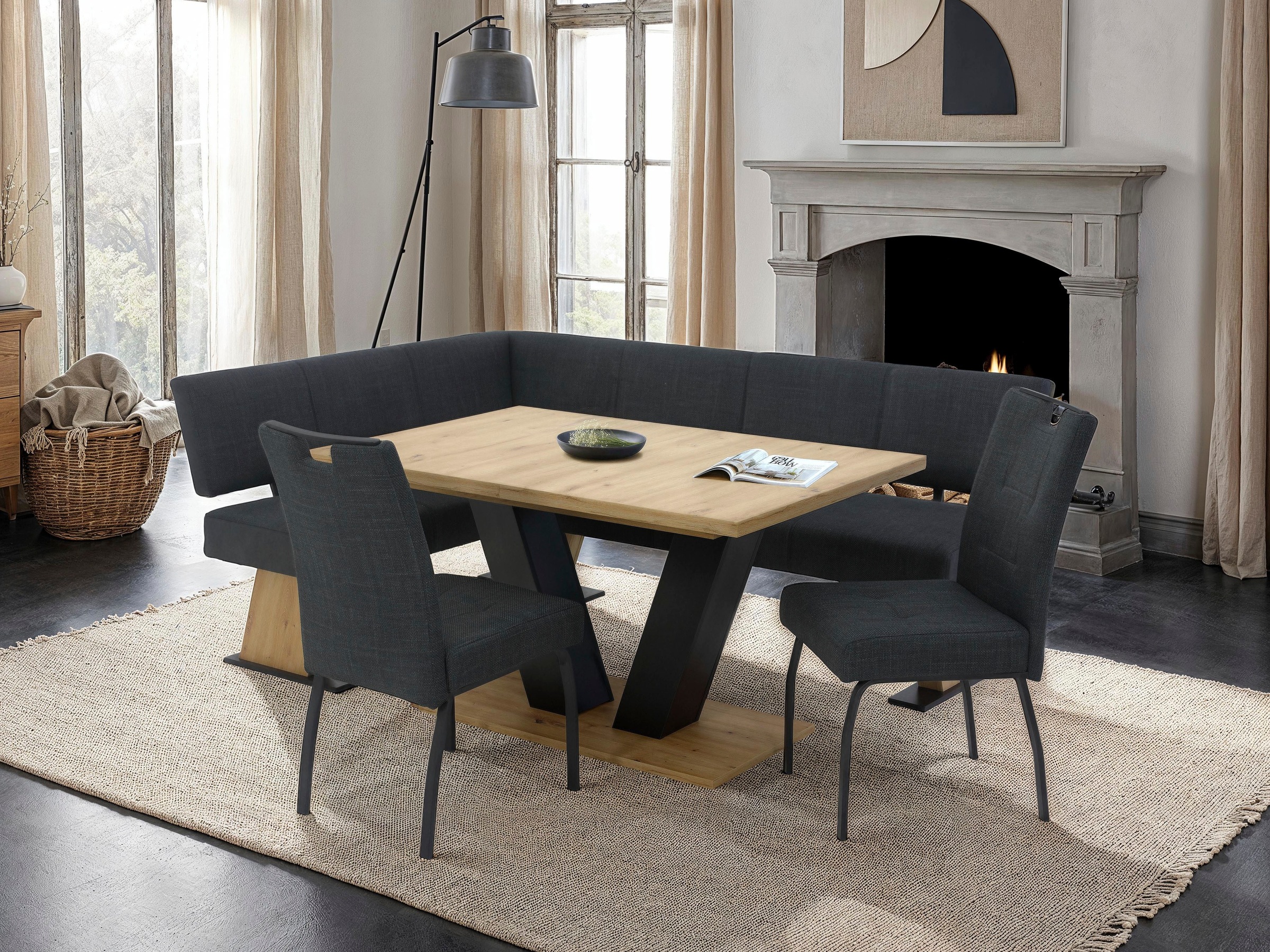 HELA 4-Fußstuhl »LINZ, Esszimmerstuhl, Komfortstuhl«, (Set), 4 St., Microfaser-Webstoff, XL-Sitz,elegante Griffleiste,Komfortsitz mit Federkern,140kg belastbar