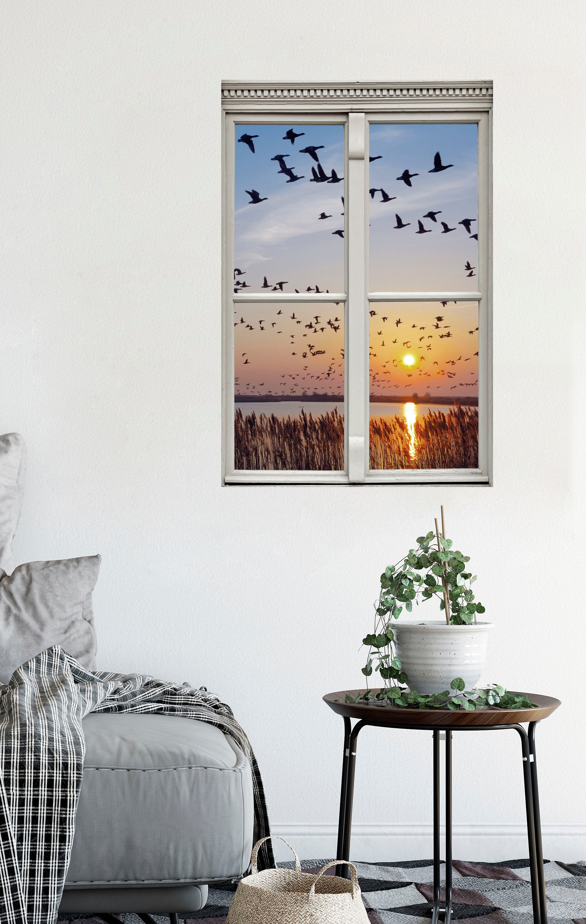 queence Wandsticker »Vogelschwarm«, Wandsticker, Wandbild, selbstklebend, 3D, Fenster