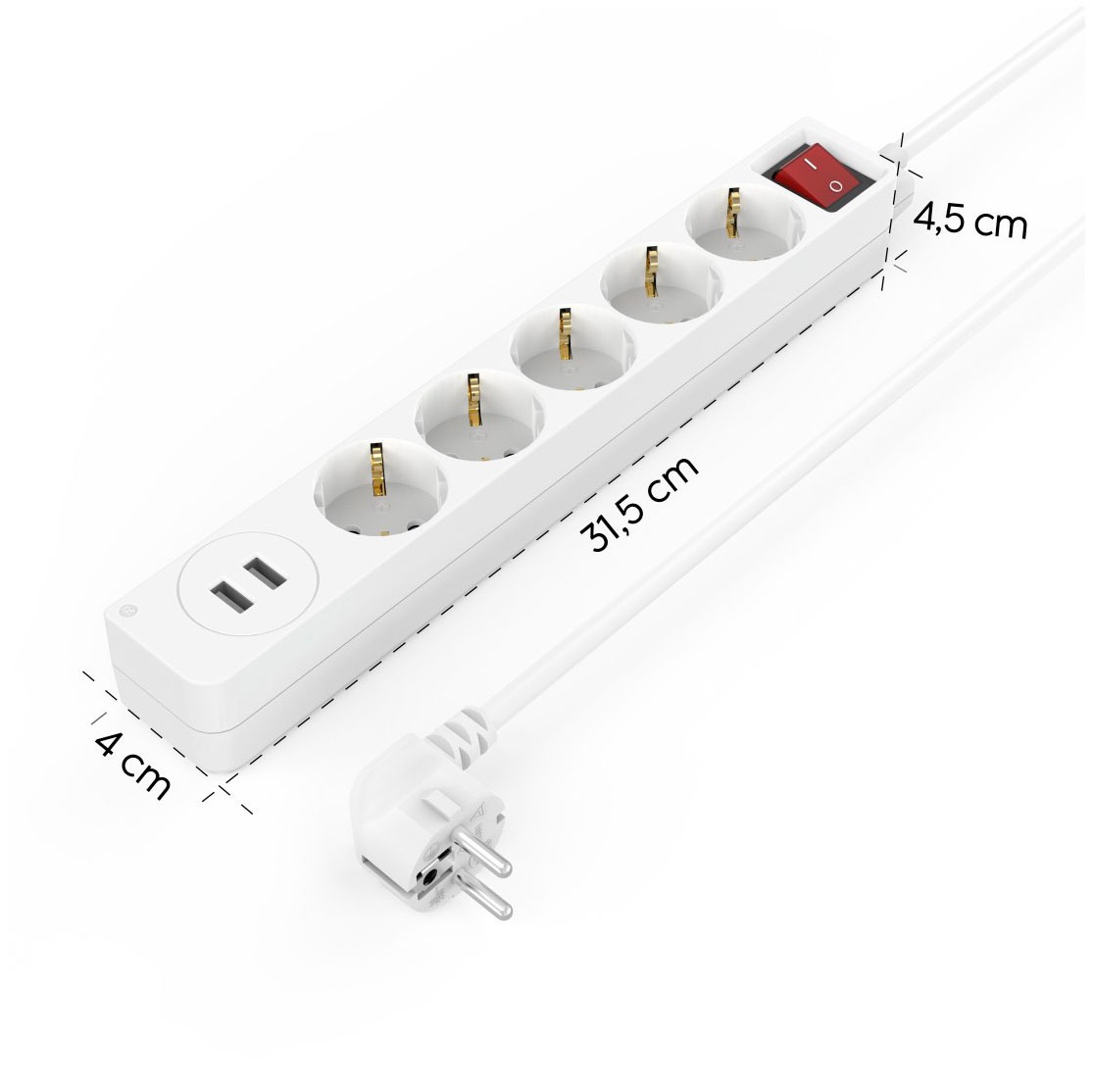 Hama Steckdosenleiste, 7-fach, (Ein- / Ausschalter-USB-Anschlüsse Schutzkontaktkupplung-Schutzkontaktstecker Kabellänge 1,4 m), 2 x USB-A