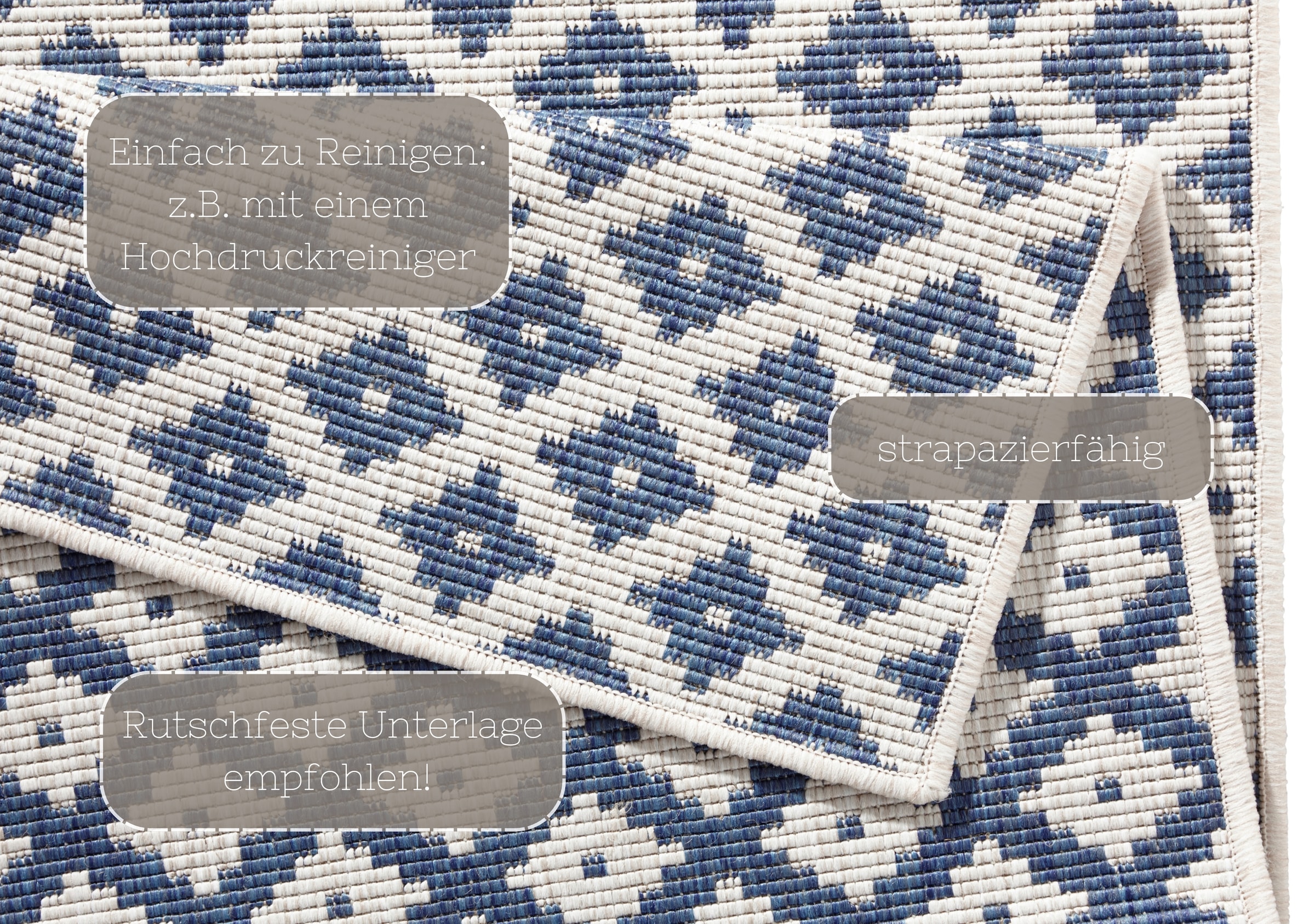 NORTHRUGS Teppich »Nizza Wendeteppich«, rechteckig, 5 mm Höhe, In-& Outdoor, Wetterfest, Balkon, Läufer, Wohnzimmer, Wasserfest