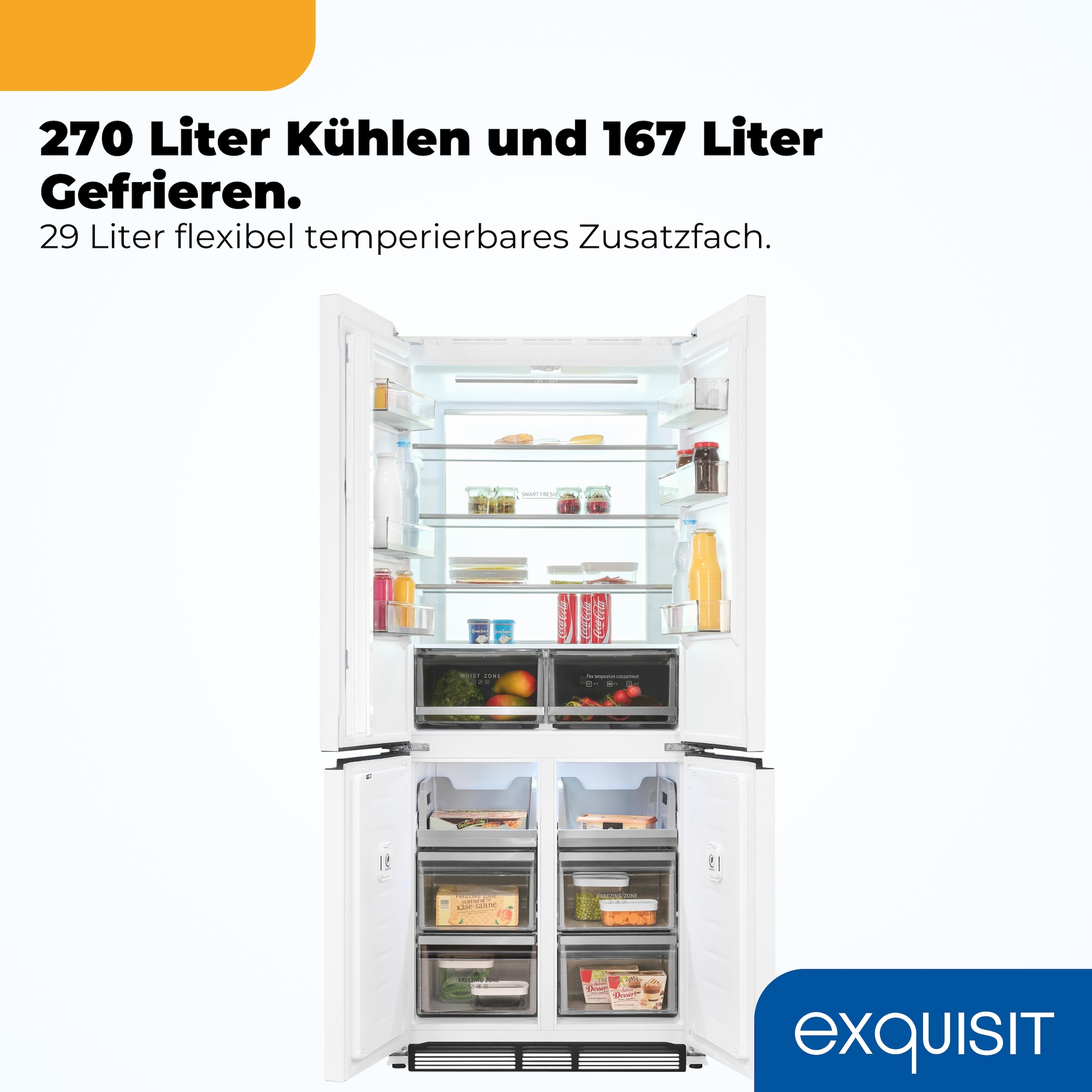 exquisit Multi Door »EMD470-170-200E inoxlook-weiss« 193 cm hoch 84 cm breit Nie mehr abtauen – No-Frost & Umluft für perfekte Kühlung