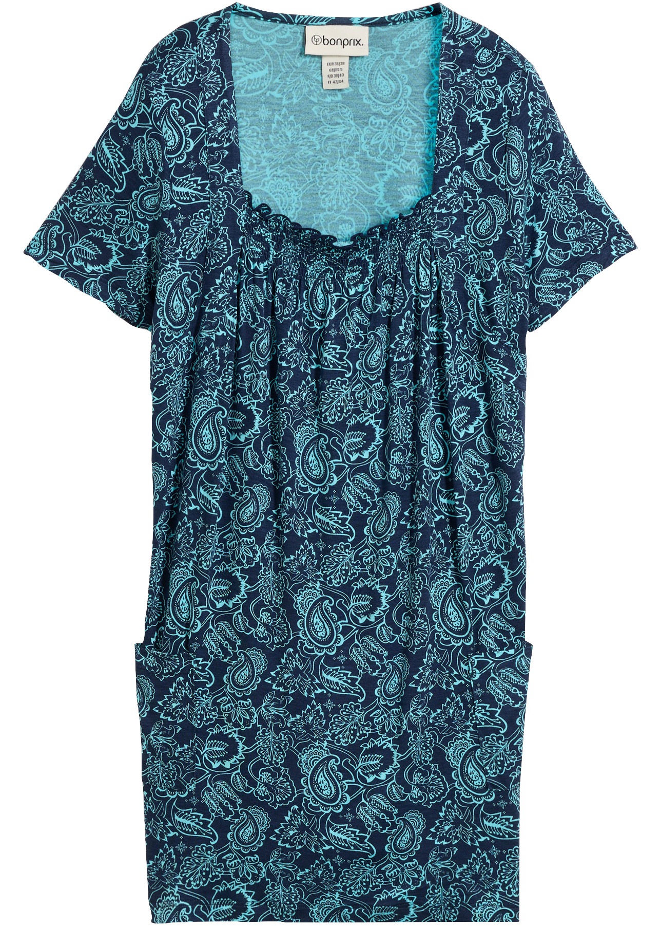 bonprix Tunikashirt mit gerafftem Ausschnitt, in A-Linie, Kurzarm-Design