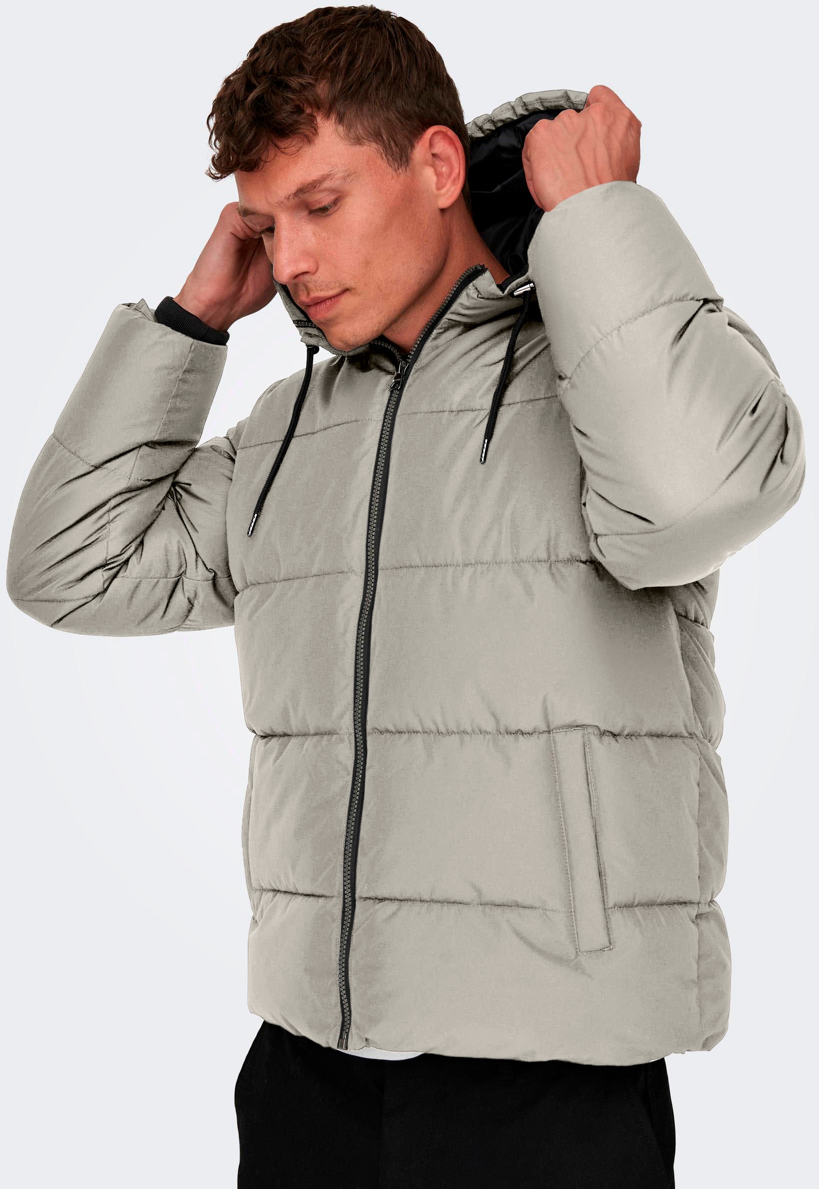 ONLY & SONS Steppjacke »ONSMARLON LIFE HOOD PUFFER JACKET OTW VD«, mit Kapuze