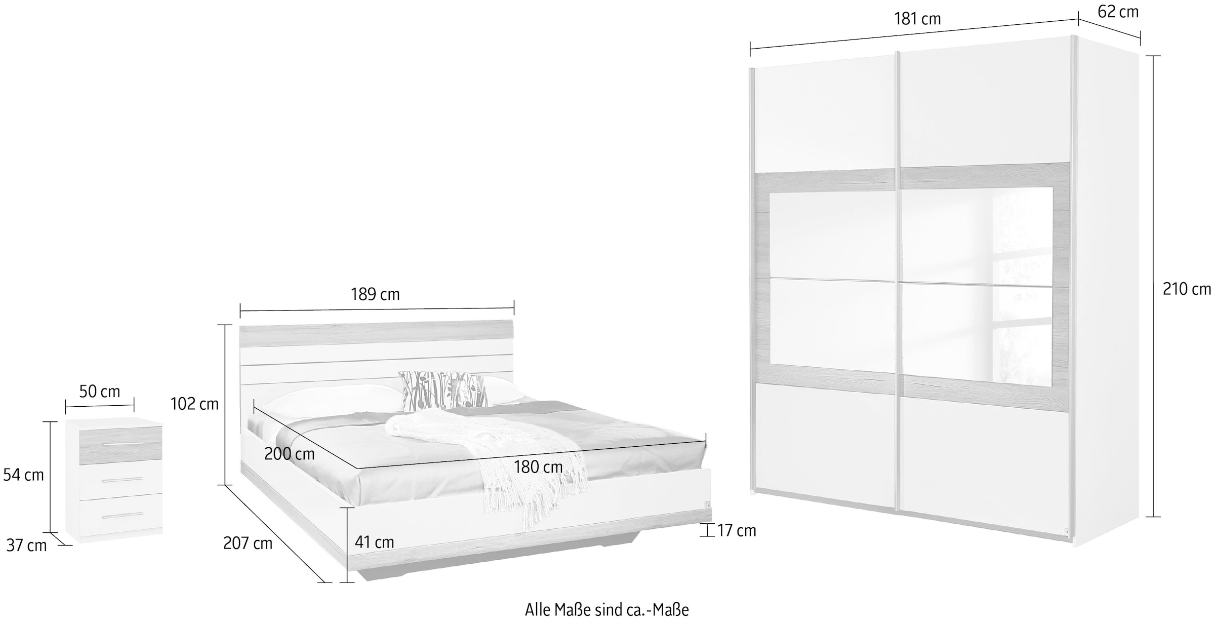 rauch Schlafzimmer-Set »Tarragona«, (Set, 4 St.), Schwebetürenschrank in 3 Breiten, Bett in 2 Größen und 2 Nachttische