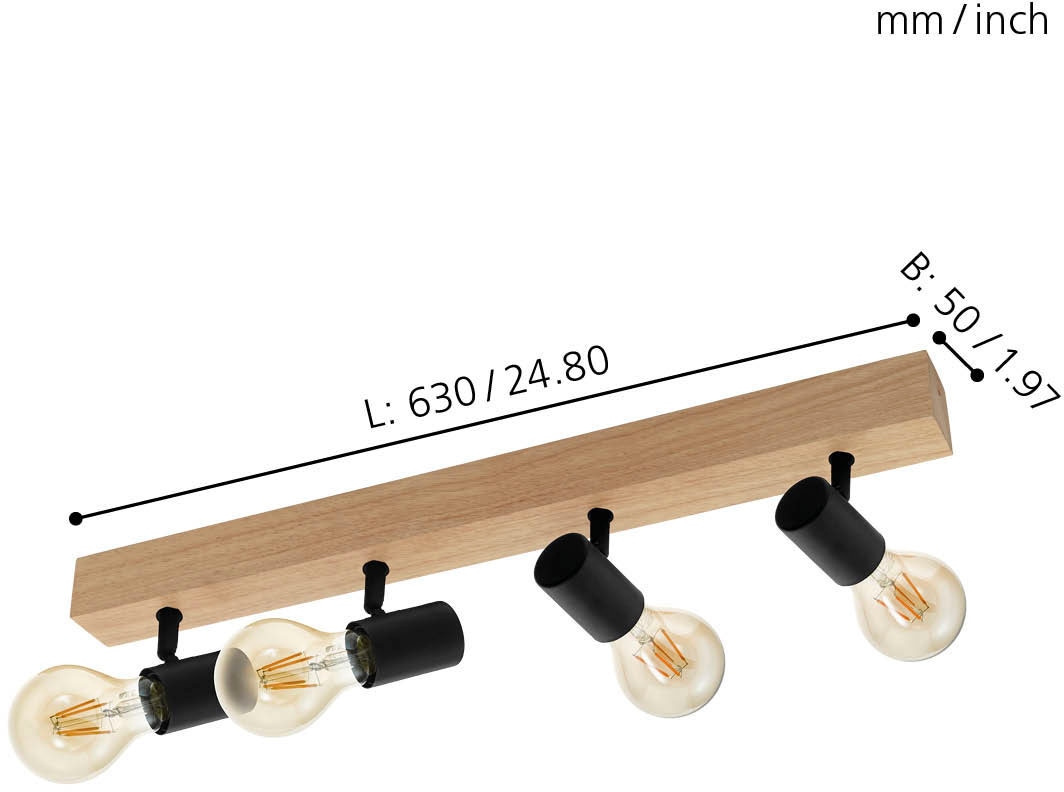 EGLO Deckenspot »TOWNSHEND 3«, 4 flammig, Leuchtmittel E27 | Leuchtmittel wechselbar-ohne Leuchtmittel, Vintage Deckenspot mit Industrial Design, Retro Lampe, Fassung: E27