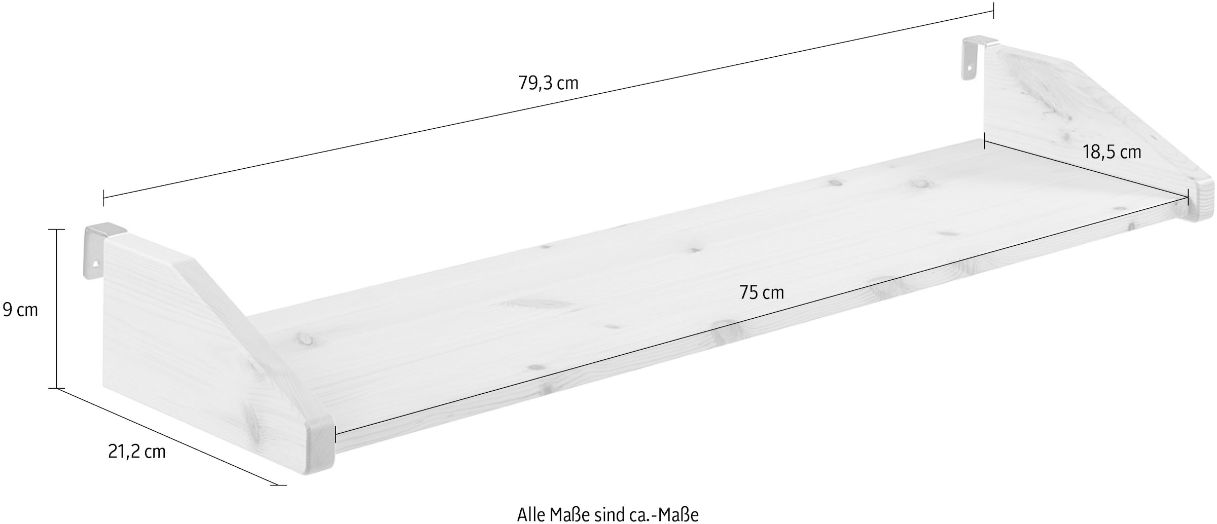 Vipack Kinderregal »Pino, mit 2 Metallhaken, zum Anhängen am Bett«, (B/H/T ca. 79,2x9,3x21,2cm, Kiefer massiv, universell einsetzbar), eine praktische Ergänzung zum Bett, 3 Farben