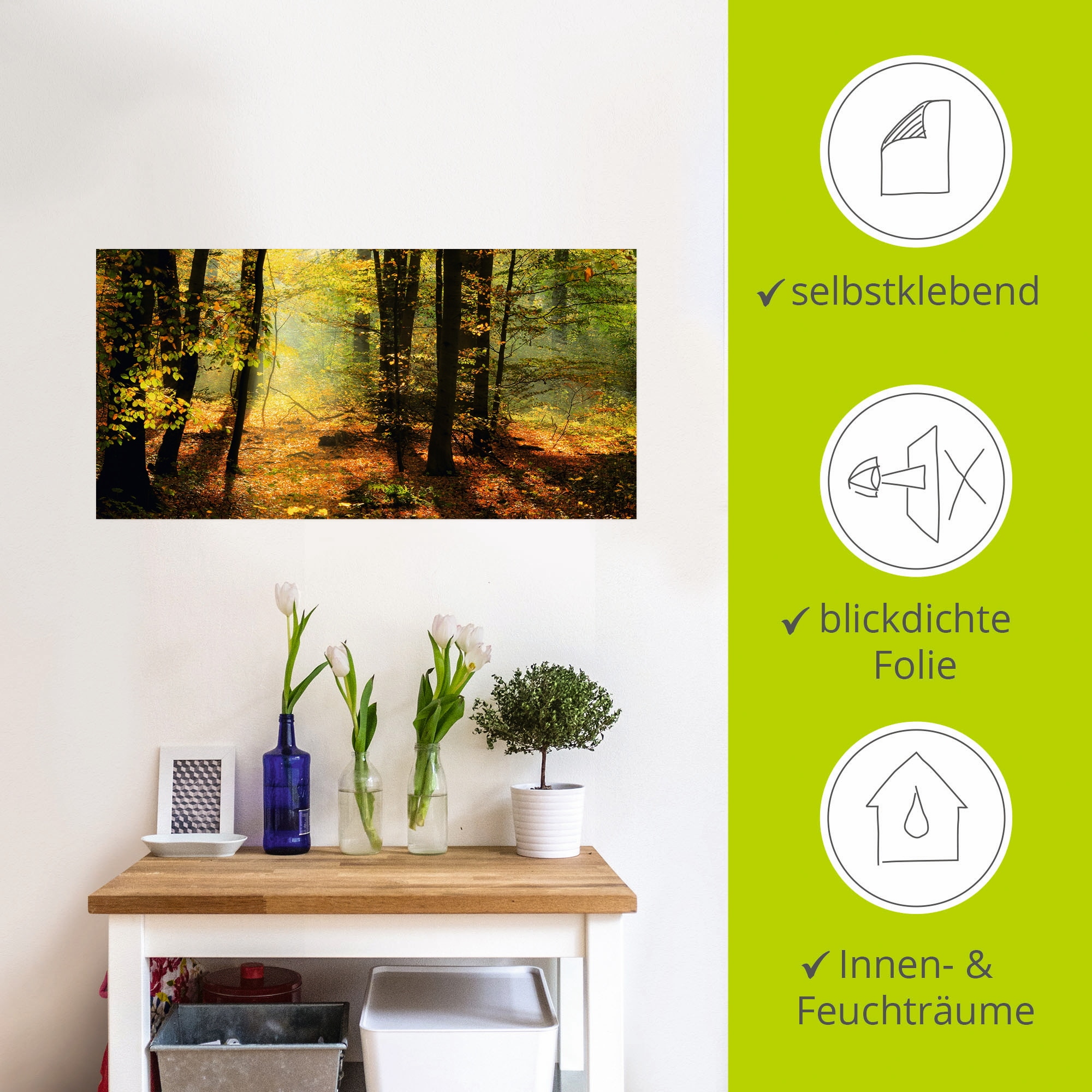 Artland Wandbild »Herbstlicht im Wald«, Wald, (1 St.), als Leinwandbild, Poster, Wandaufkleber in verschied. Größen