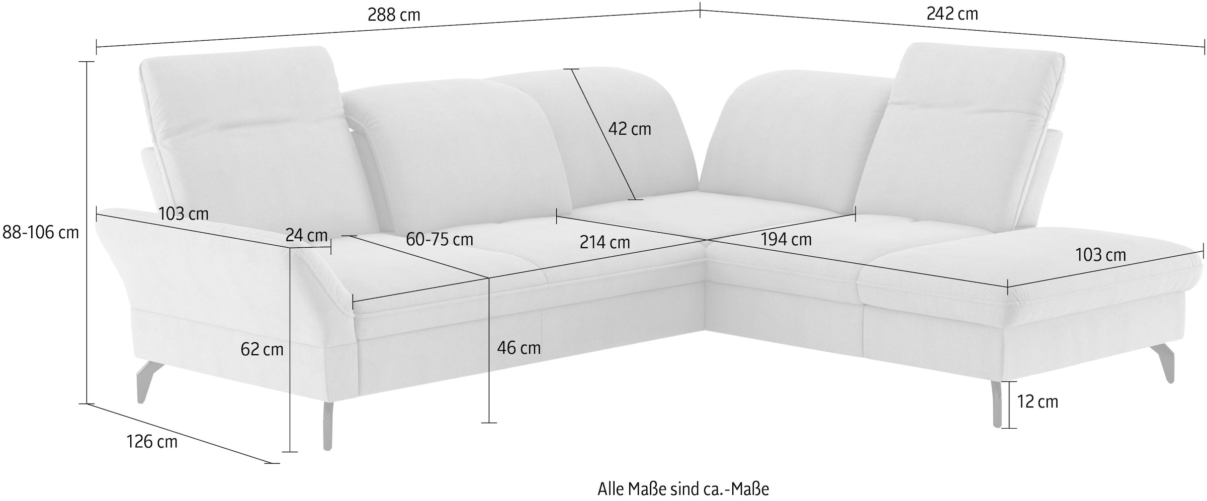 sit&more Ecksofa »Leandro L-Form«, Wahlweise mit Bett-, Kopfteil - und Armlehnfunktion, sowie Stauraum