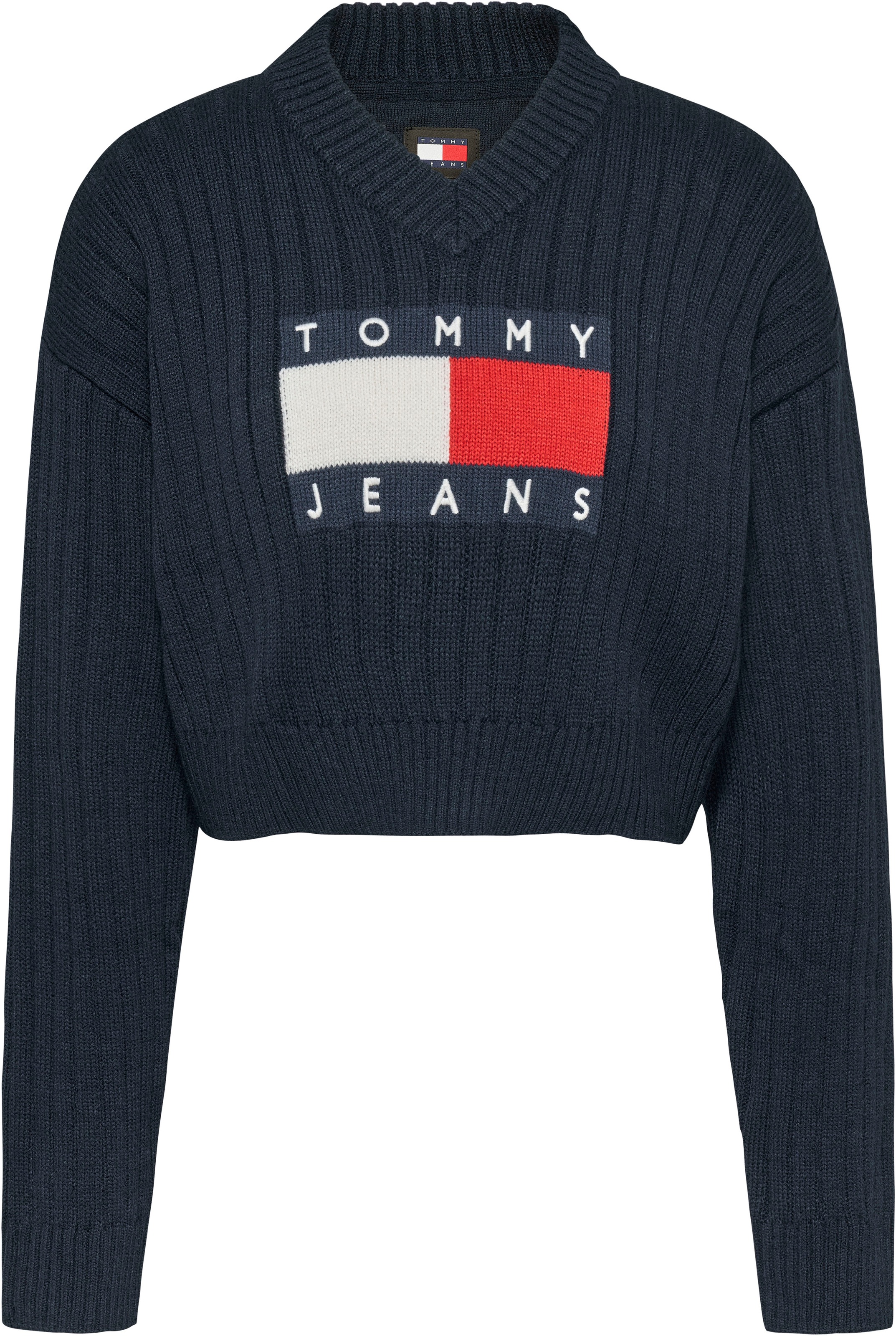 Tommy Jeans Strickpullover »TJW VNCK CENTER FLAG SWEATER EXT«, mit Tommy Jeans Center Logo-Flag
