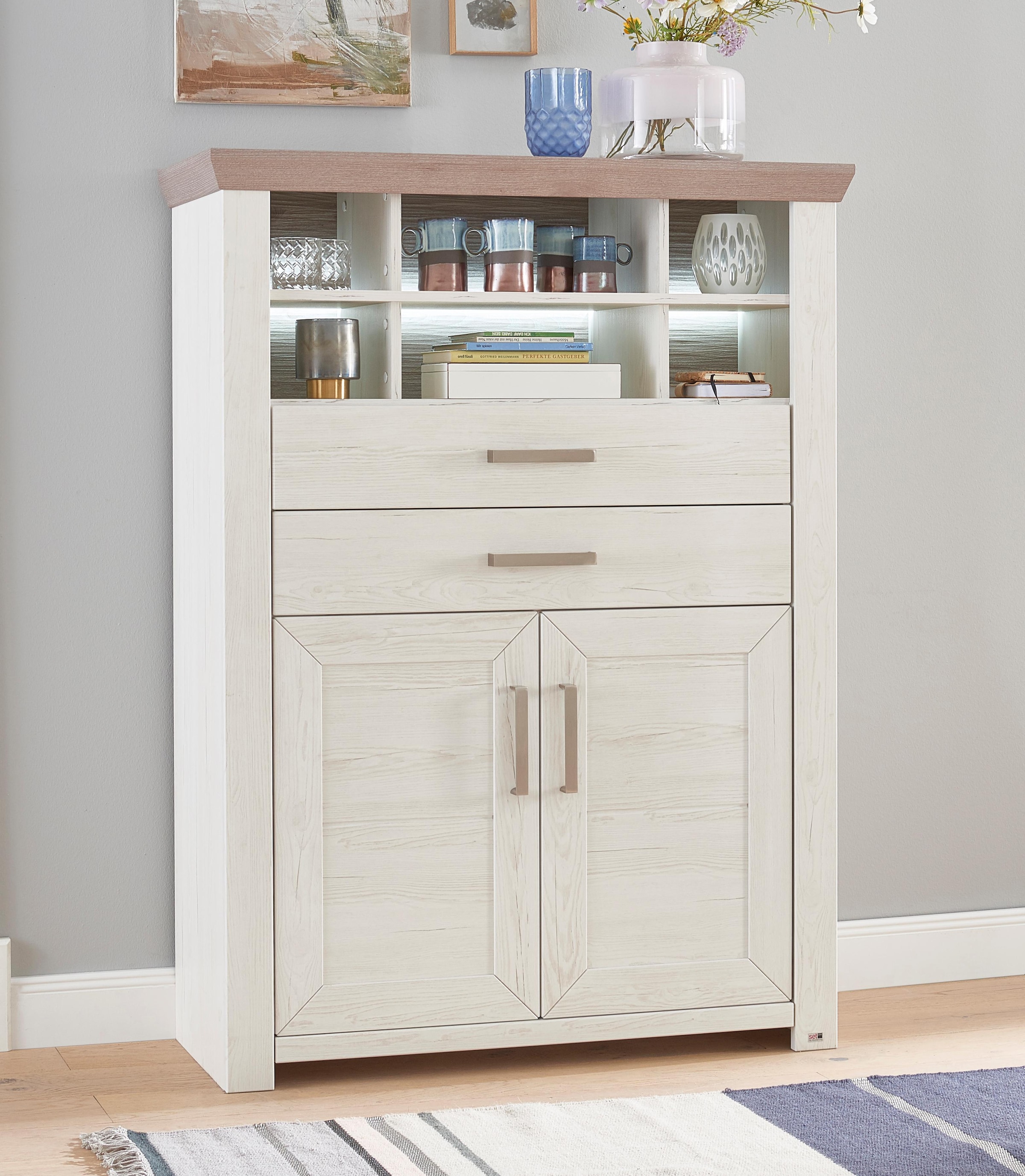 Highboard »York«, Typ 16, mit Holztüren und Schubkasten, Beleuchtung optional, B 105 cm