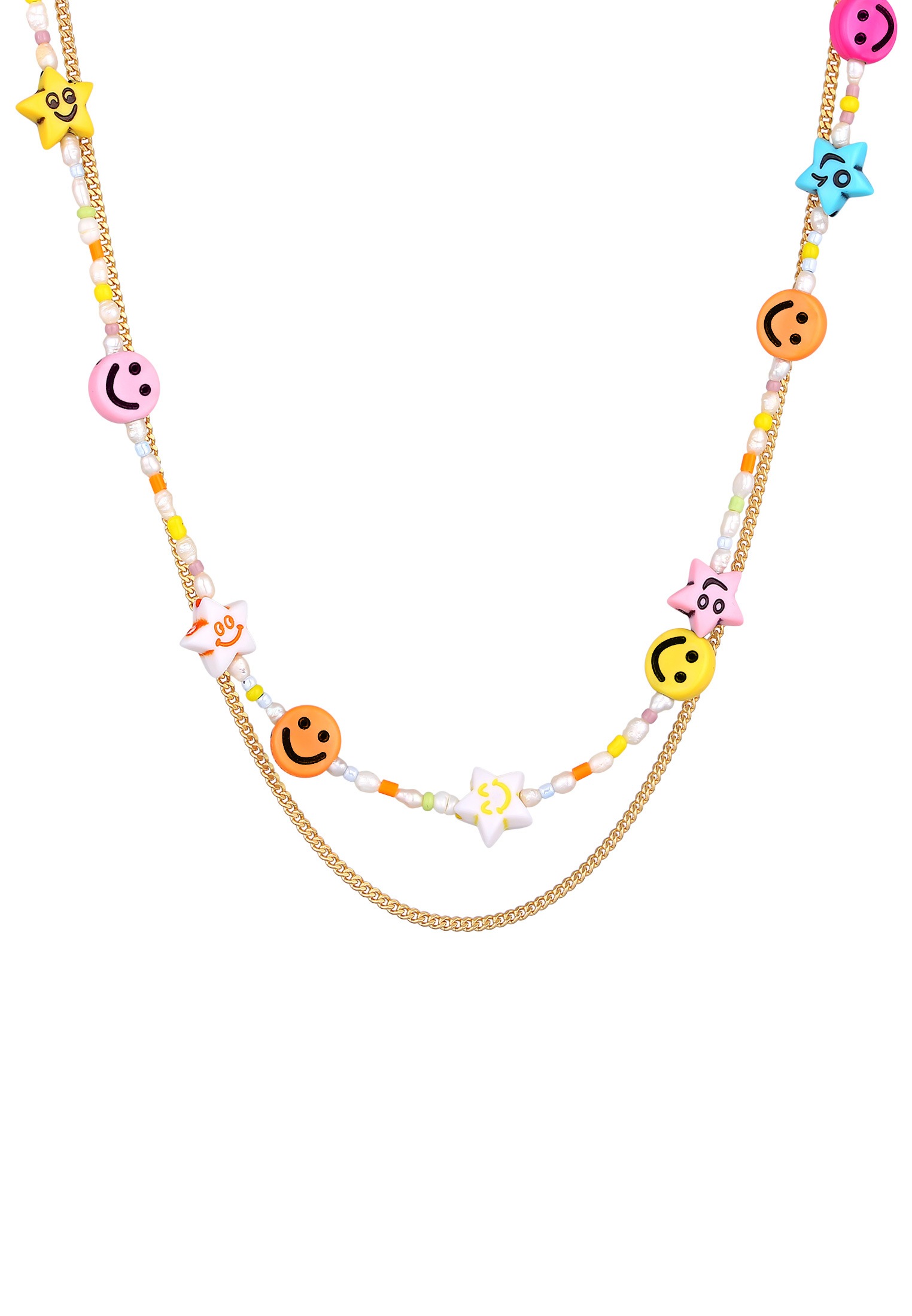 Elli Ketten-Set »Halskette Layer Süßwasserperlen Bunt Smiling 925 Silber«