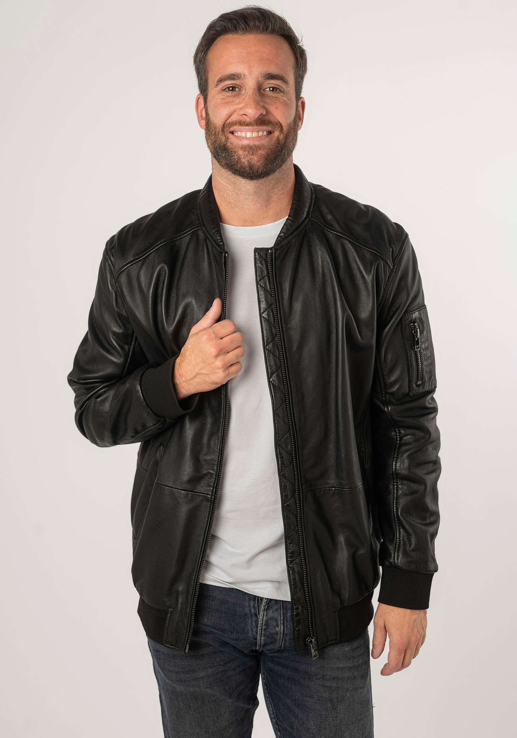 Mauritius Lederjacke »2Mkaira OS«, mit Reißverschluss, Strickbündchen, Ärmeltasche