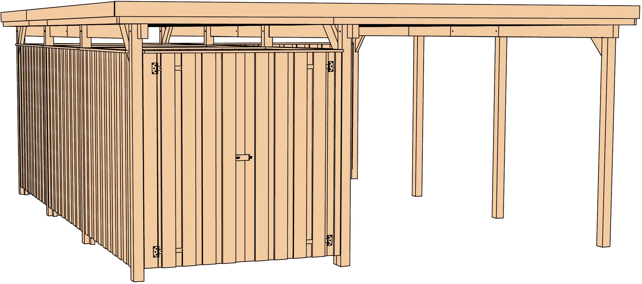 Weka Einzelcarport »607 Gr.3« Holz 270 cm braun inkl. XXL Geräteraum in braun, Größe B/H/T: 215 cm x