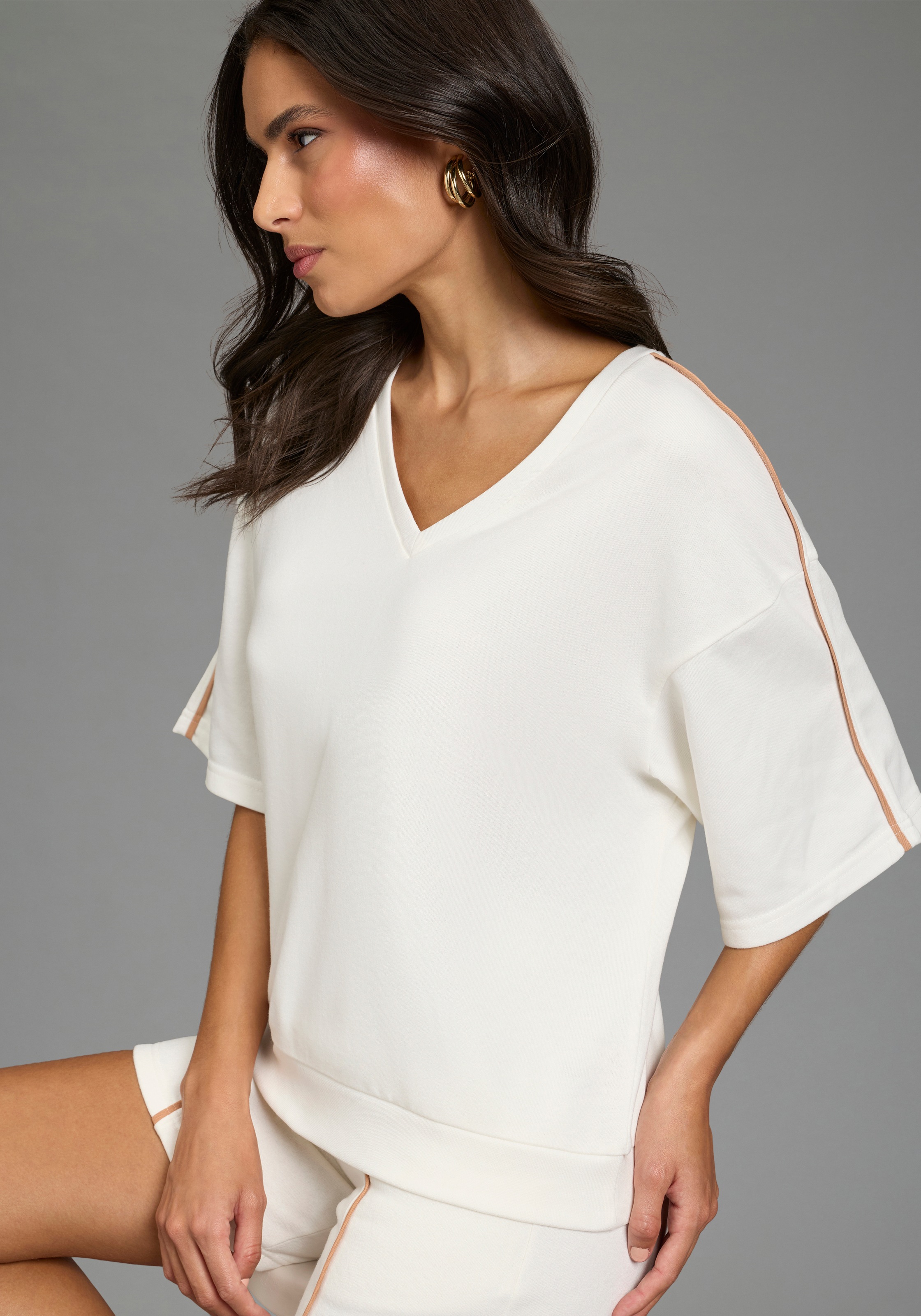 Laura Scott Sweater , casual Stil, mit V-Ausschnitt, mit Farbeinsatz, halbarm
