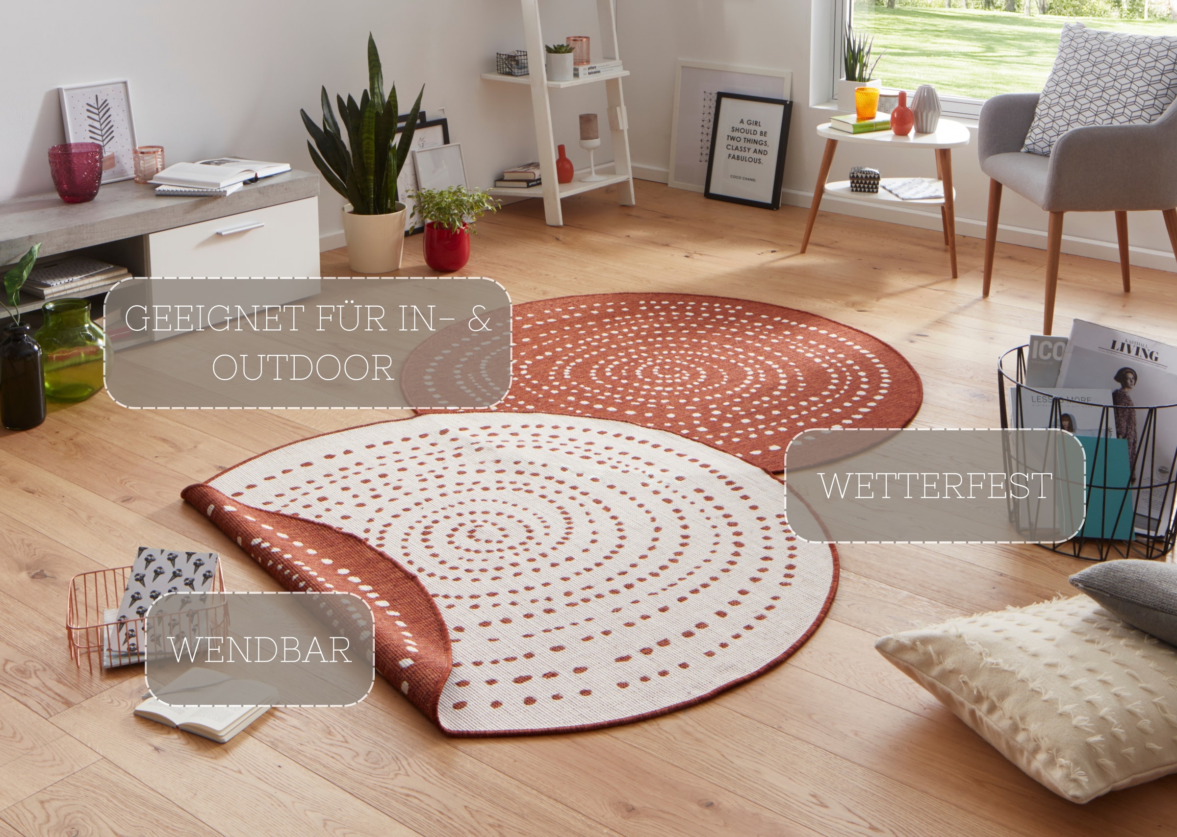 NORTHRUGS Teppich »Bali«, rund, 5 mm Höhe, In-& Outdoor, Wetterfest, Balkon, Garten, Wohnzimmer, Wasserfest