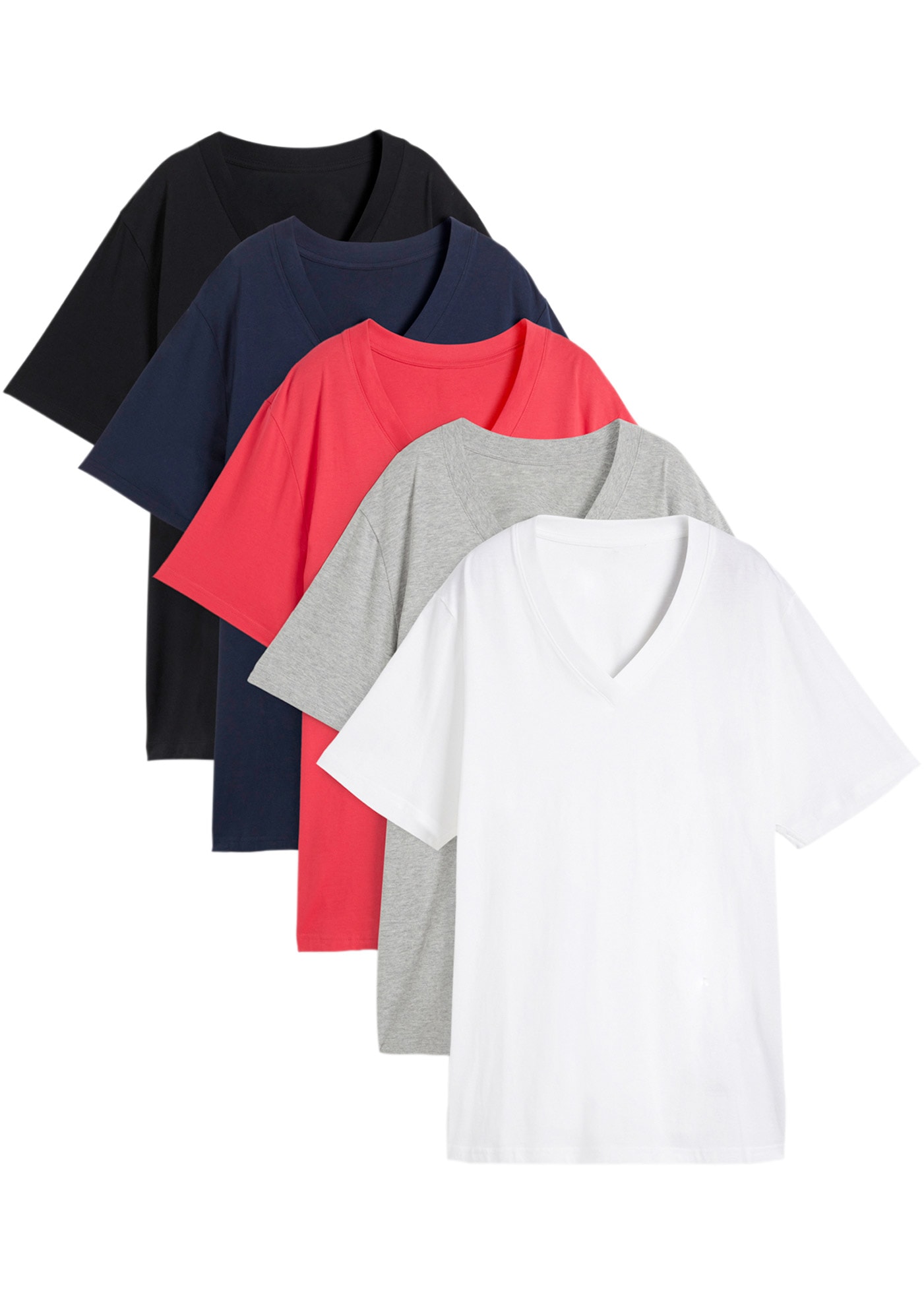 bonprix Longshirt »Weites Long-Shirt mit V-Ausschnitt, Kurzarm (5er Pack)« Packung, 5 tlg. lockere Passform, Kurzarm, mit V-Ausschnitt, unifarben