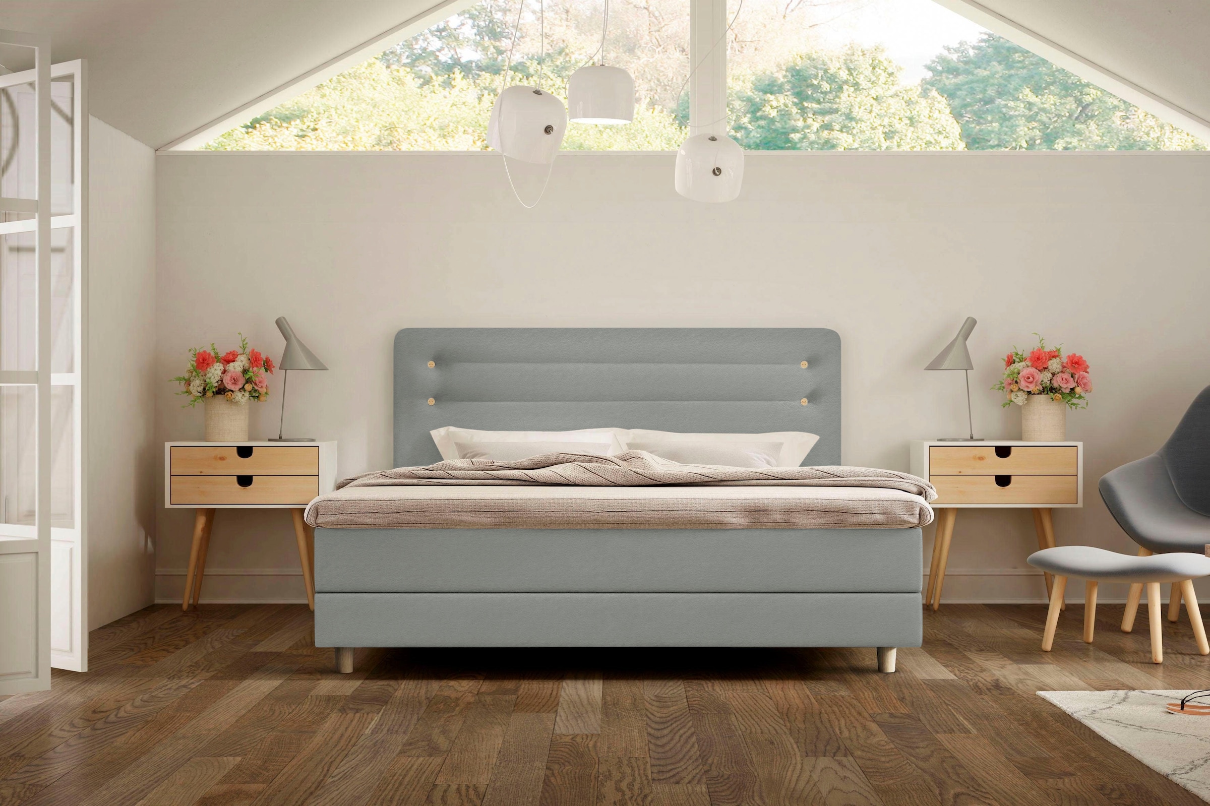 Boxspringbett »Fidelio«, inkl GELTEX® Next Topper, Holzfuß in Eiche