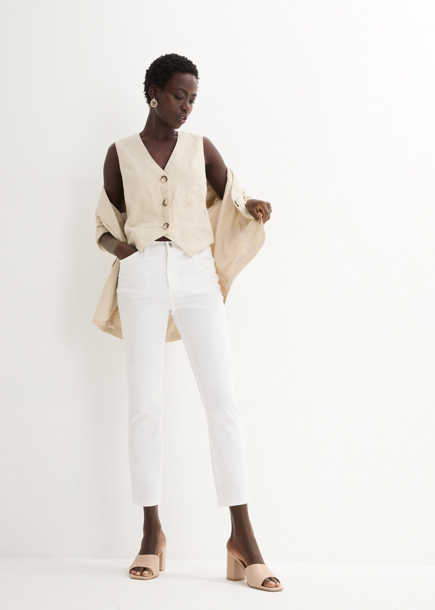 bonprix Stretch-Hose »Stretchhose aus Baumwolle«  aus Baumwolle, Polyester und Elasthan, Slim Fit Passform, 7/8-Länge