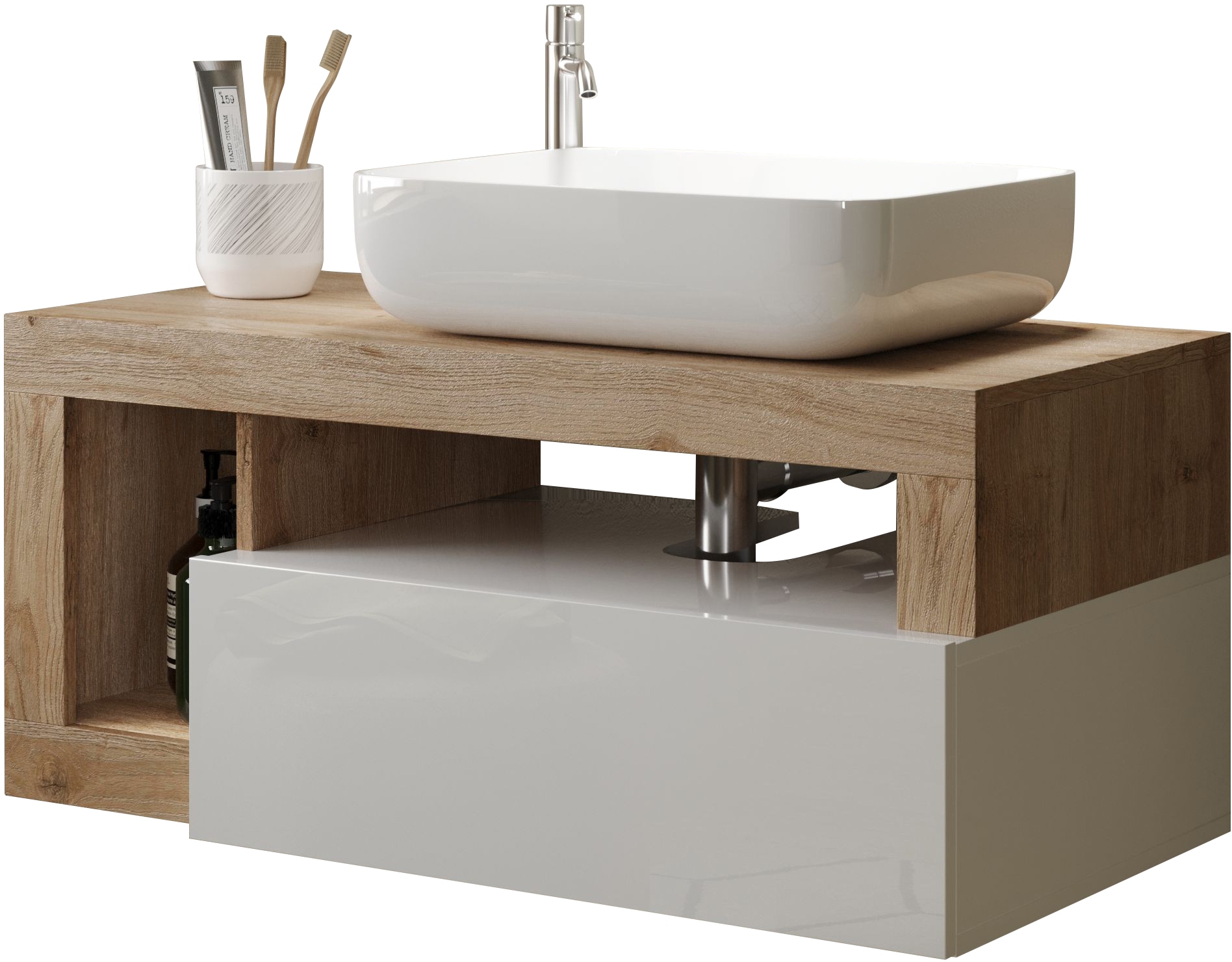 Welltime Waschtisch »Hamburg« 1 Schubkasten in braun, Größe B/H/T: 92 cm x 61 cm x 49 cm