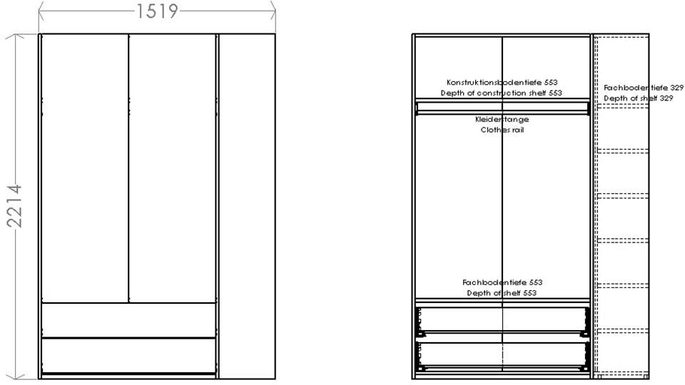 Müller SMALL LIVING Kleiderschrank »Modular Plus Variante 1«, 2 geräumige Schubladen, Anbauregal links oder rechts montierbar