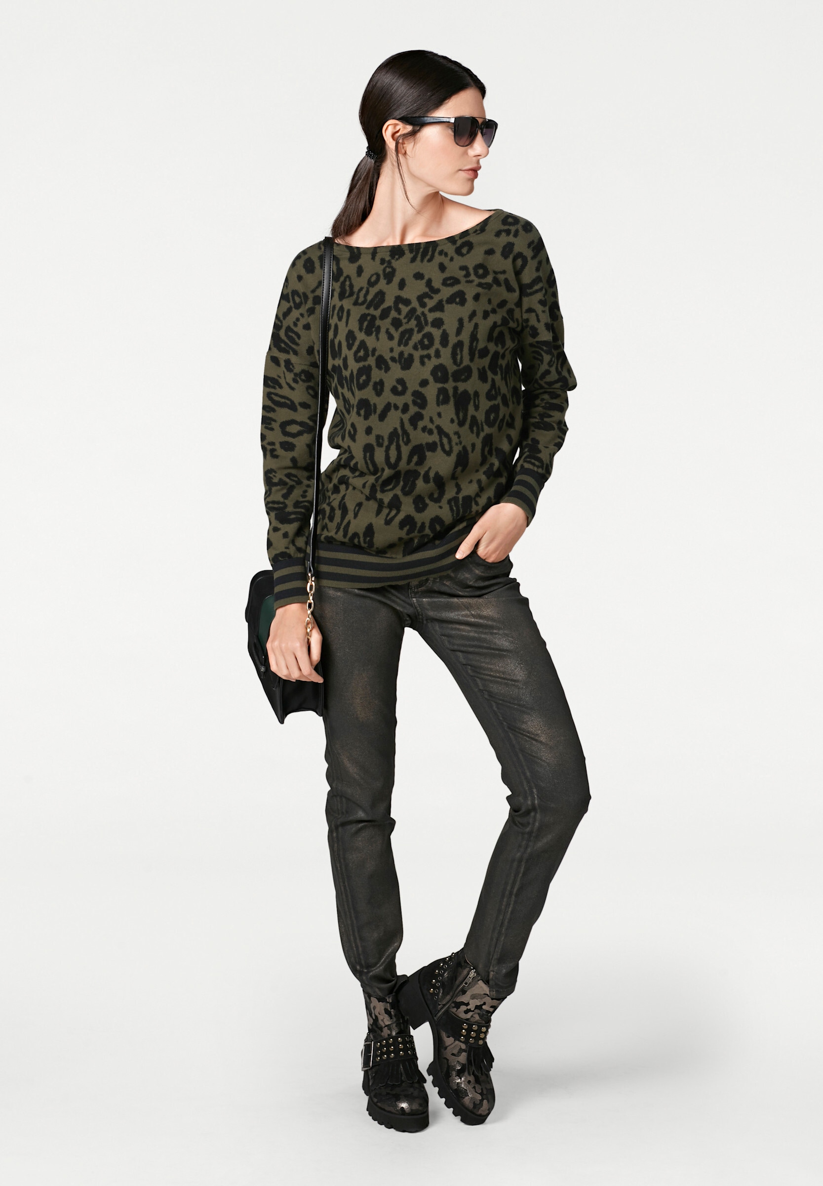 heine Longpullover »Druck-Pullover Rundhalspullover mit Leo-Print«