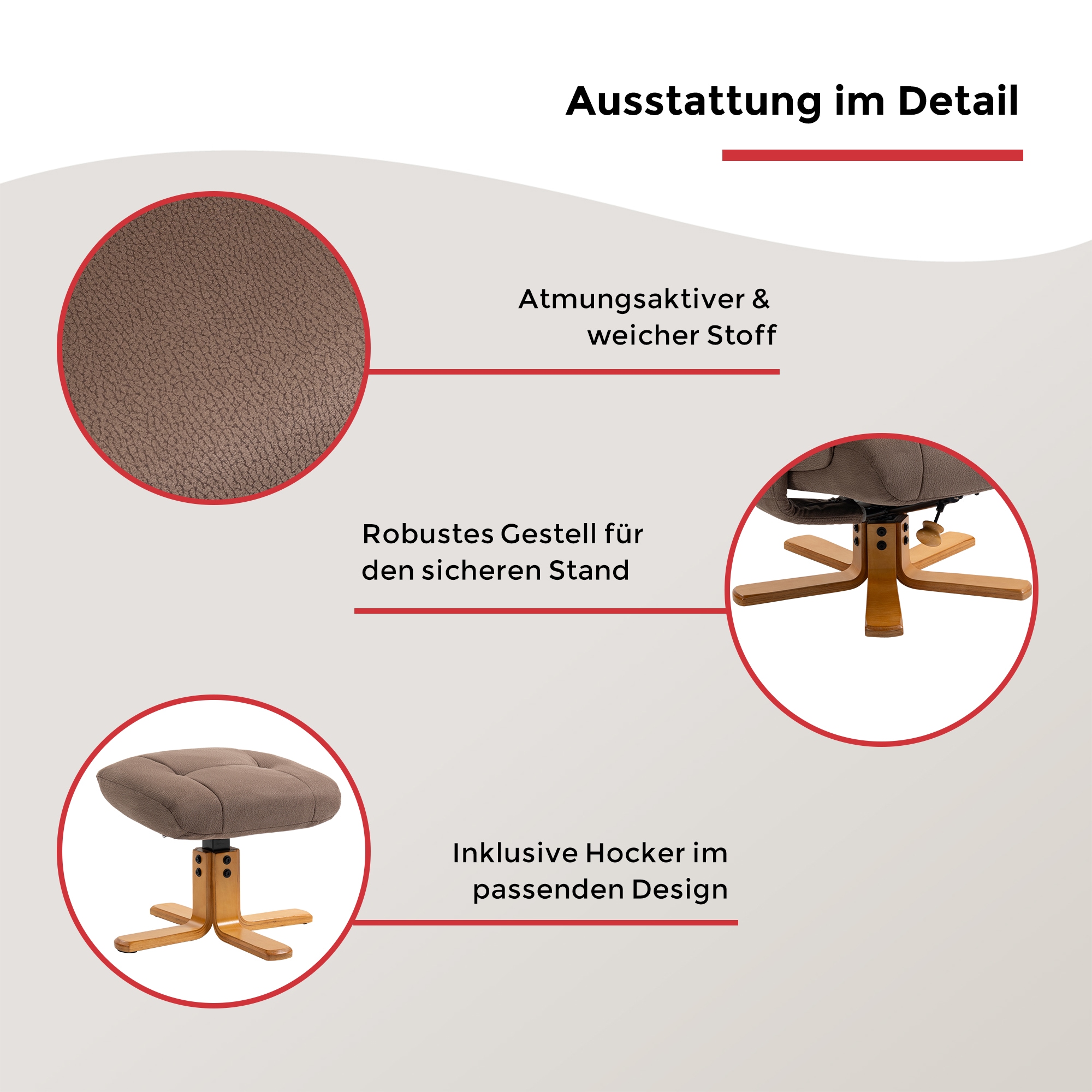 Duo Collection TV-Sessel »Bordeaux« mit Hocker und Relaxfunktion, 360 Grad drehbar