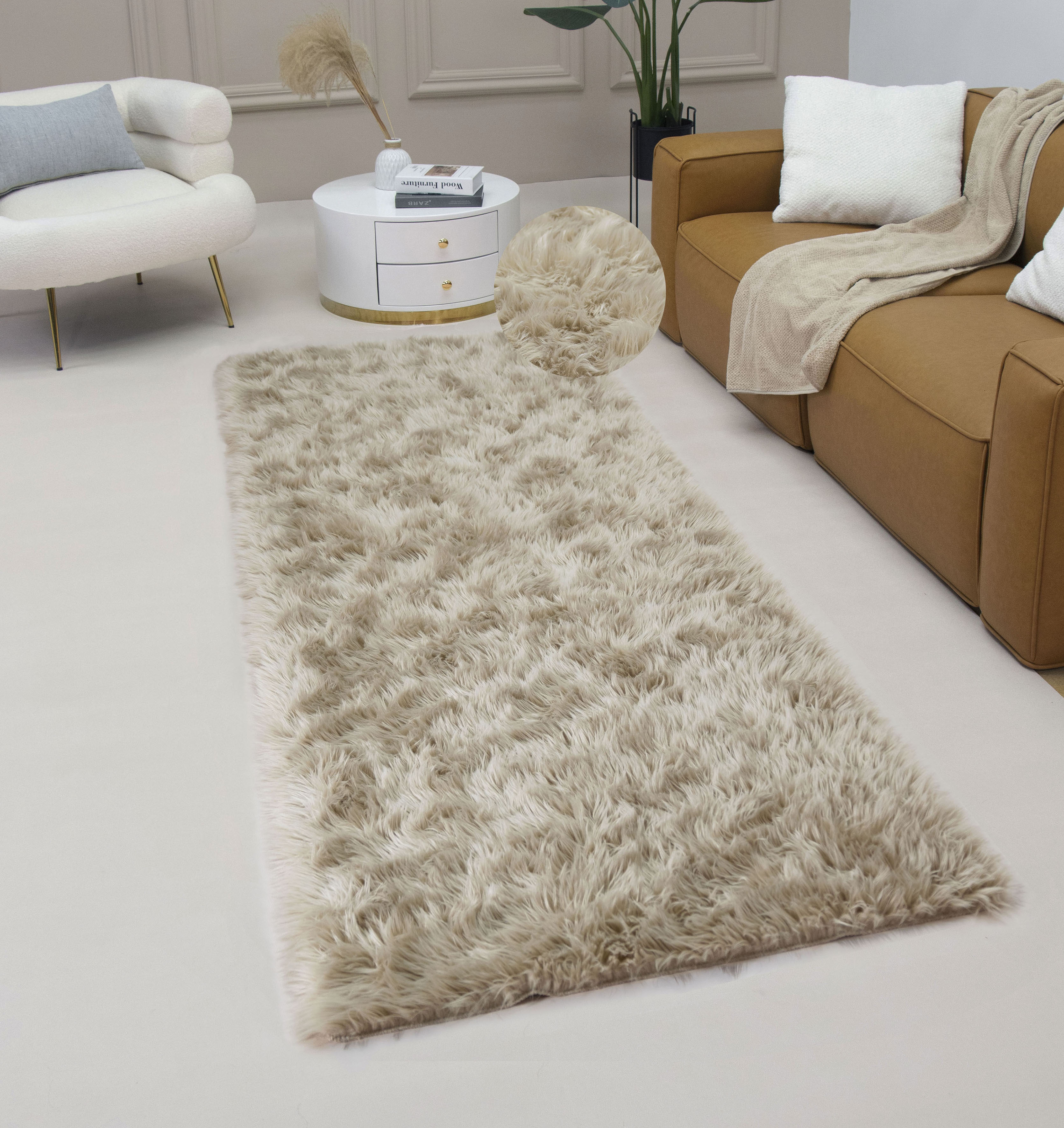 My Home Fellteppich »Dena, Hochflor Teppiche« rechteckig 60 mm Höhe Kunstfell, weich, Uni-Farben, Wohnzimmer, Schlafzimmer, Esszimmer in grau