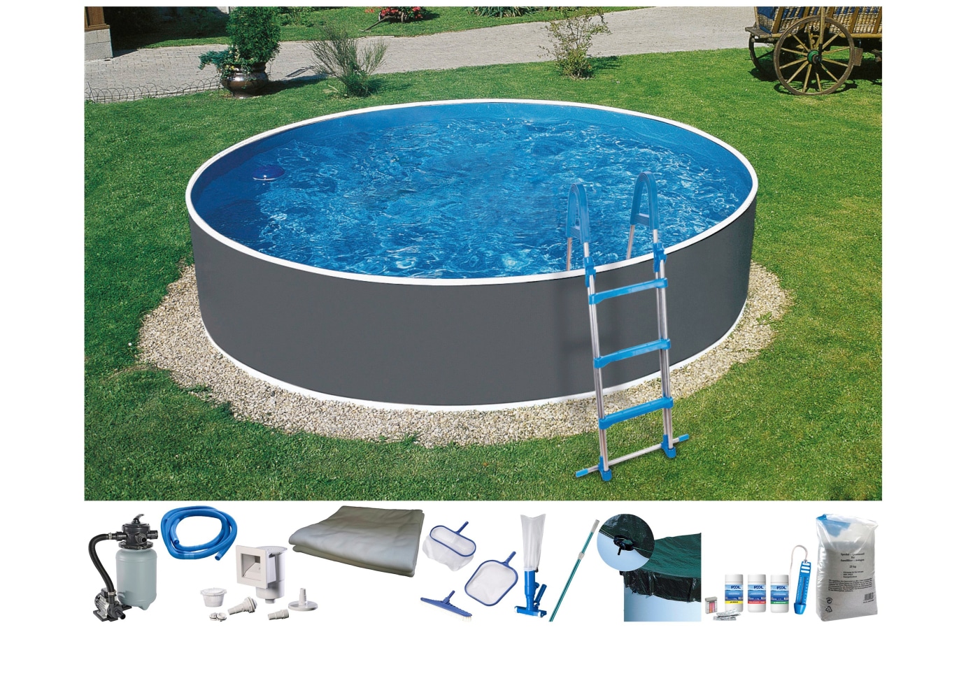 KONIFERA Rundpool »Standard«, (Set, 10 tlg.), Mit Stanzung in der Stahlwand für Einbauskimmer und Einlaufdüse