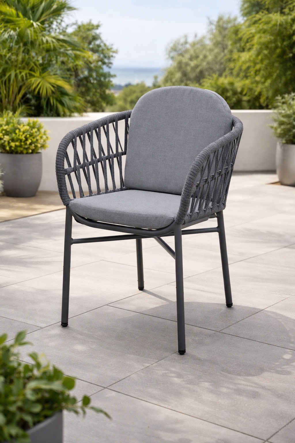 Destiny Gartensessel »COMO« Set, 2 Stk. tlg. stapelbar, anthrazit meliert, Polster grau