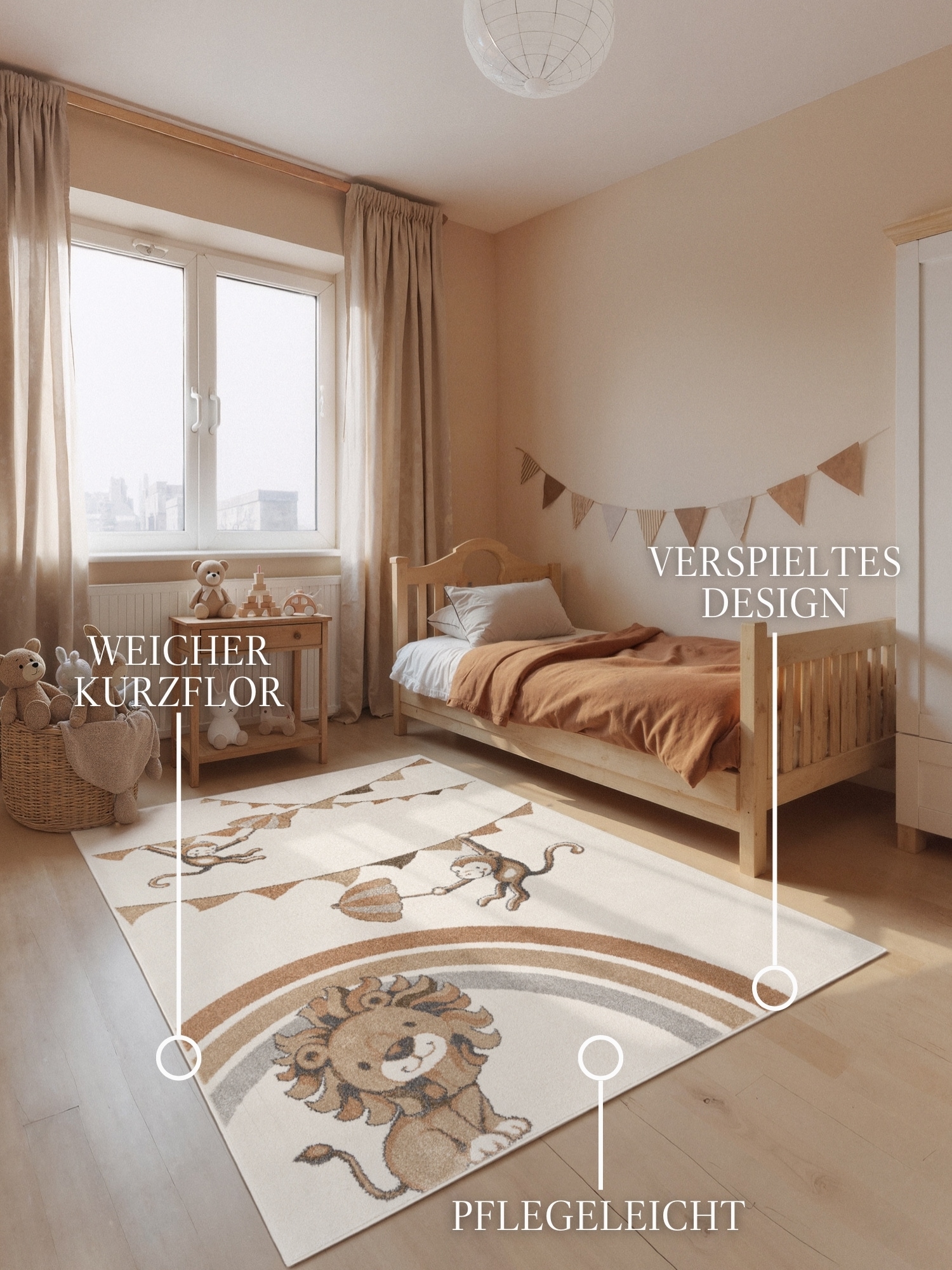 Villeroy & Boch Kinderteppich »Roar like a Lion Rainbow Party« rechteckig 9 mm Höhe Spielteppich weich, Kinderzimmer, Boho Kids Spielunterlage, Tieremotiv