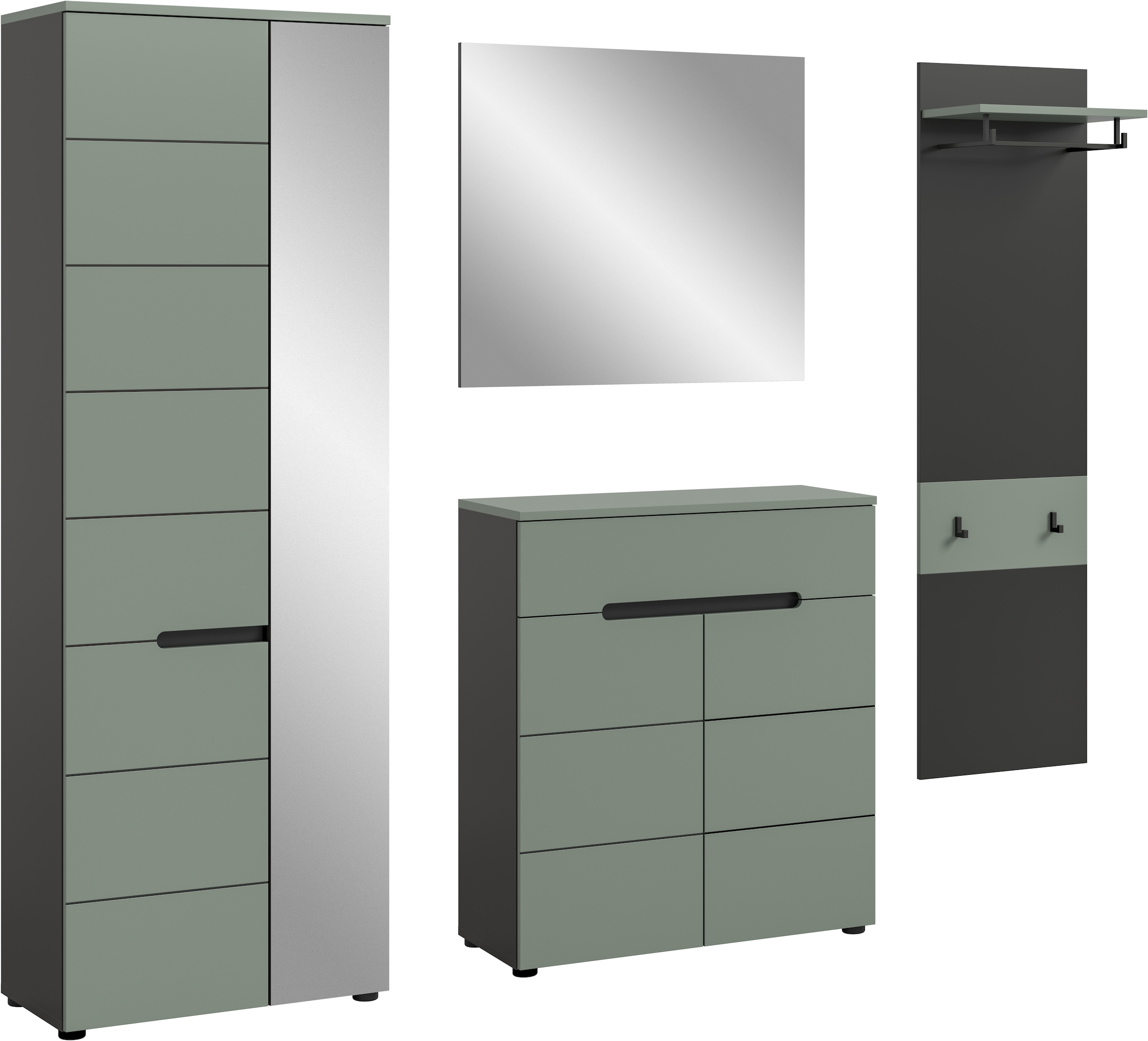 INOSIGN Garderoben-Set »REHAT, TOPSELLER!, 4-teilig, Breite 220 cm, individuell erweiterbar« Set, bestehend aus: Garderobenschrank, Kommode, Spiegel & Garderobenpaneel, 4 Stk. tlg.
