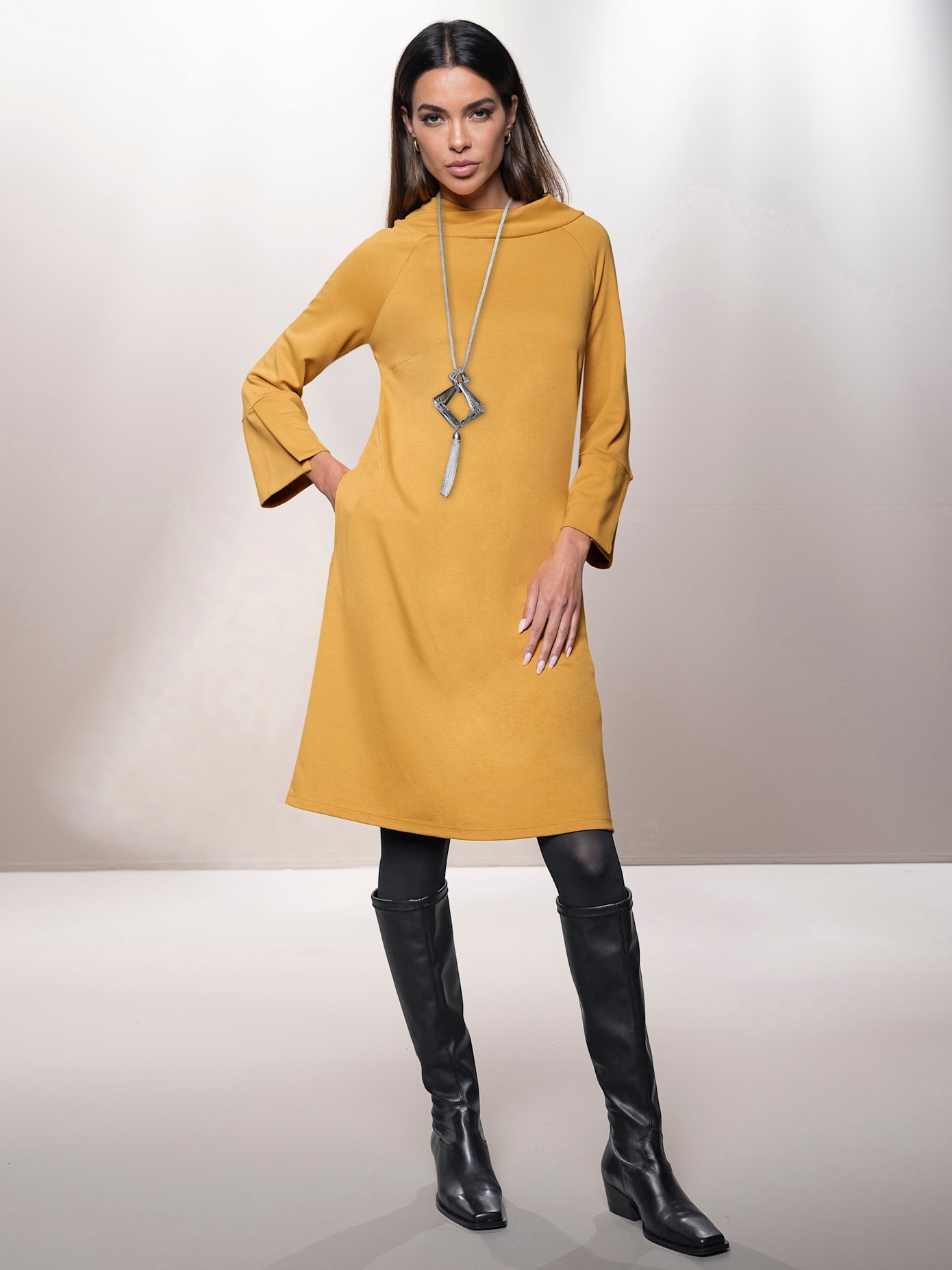 Heine Damen Jerseykleid »Jersey-Kleid« Nahttasche in gelb, Größe 44