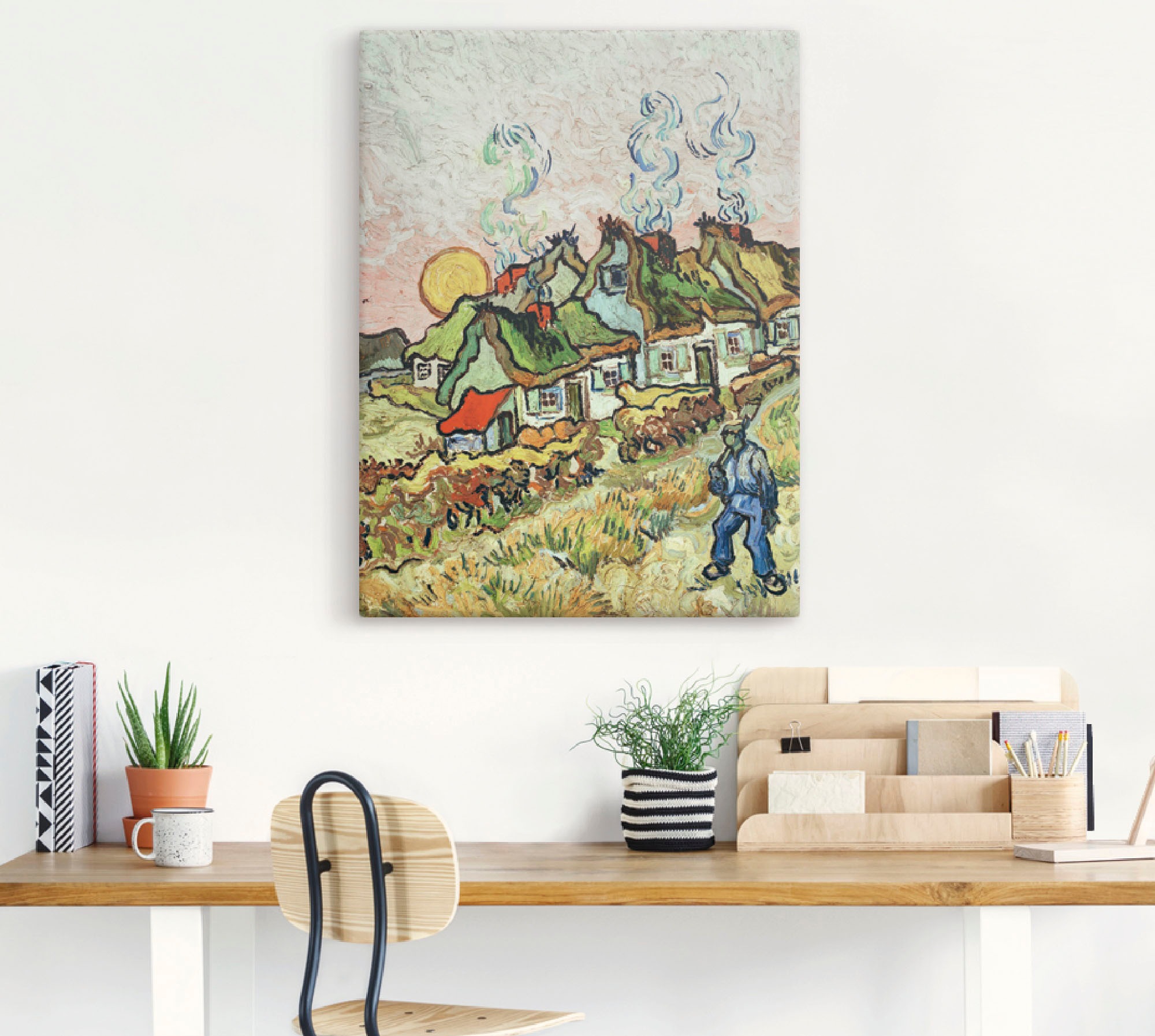 Artland Leinwandbild »Bauernhäuser bei Sonnenuntergang«, Sonnenaufgang & -untergang, (1 St.), auf Keilrahmen gespannt
