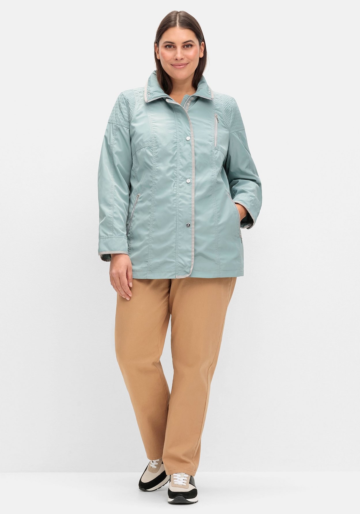 Sheego Parka »Übergangsjacke mit silberfarbenen Kontrastdetails«, ohne Kapuze