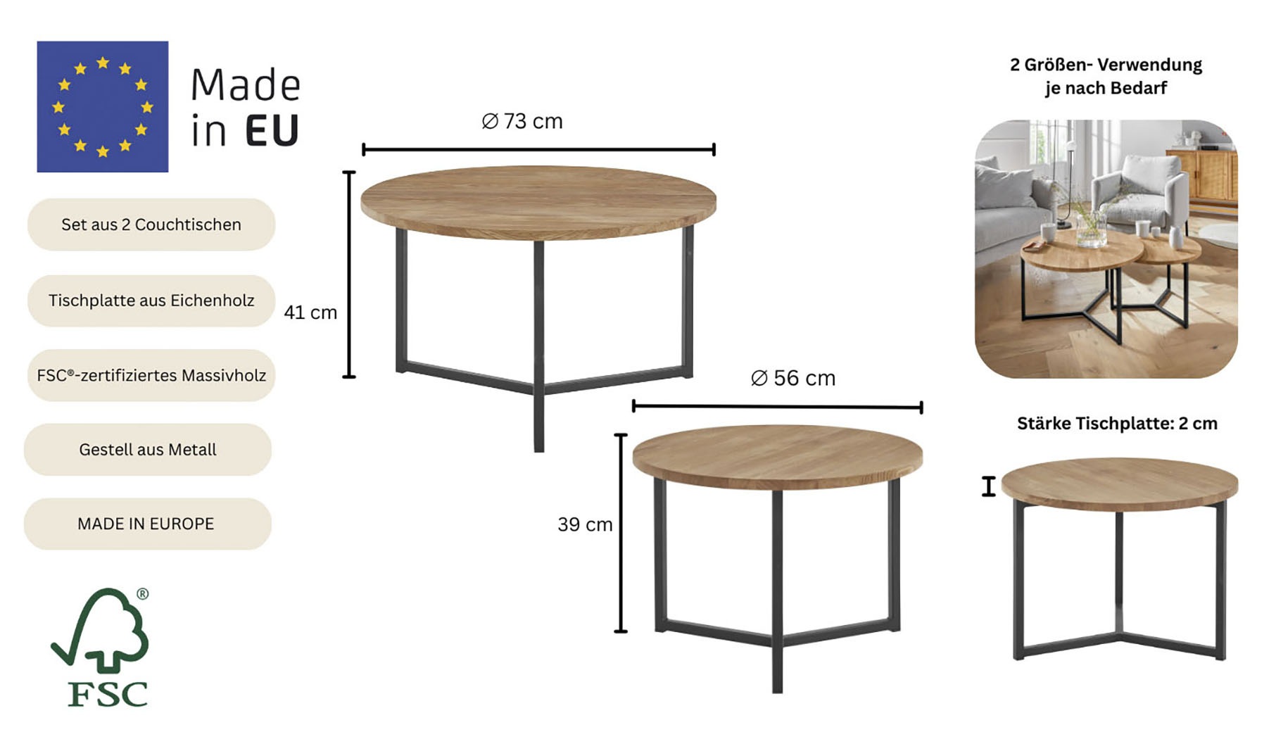 andas Couchtisch »Likta«, aus Massivholz