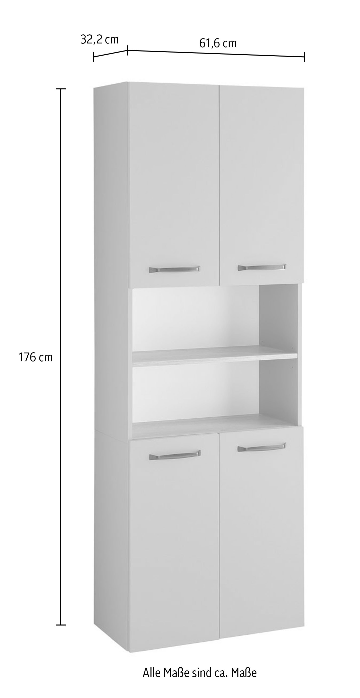 Saphir Hochschrank »Quickset 500, Badschrank 61,6 cm breit, 4 Türen« 4 Einlegeböden, 1 offenes Fach, Badezimmer-Hochschrank