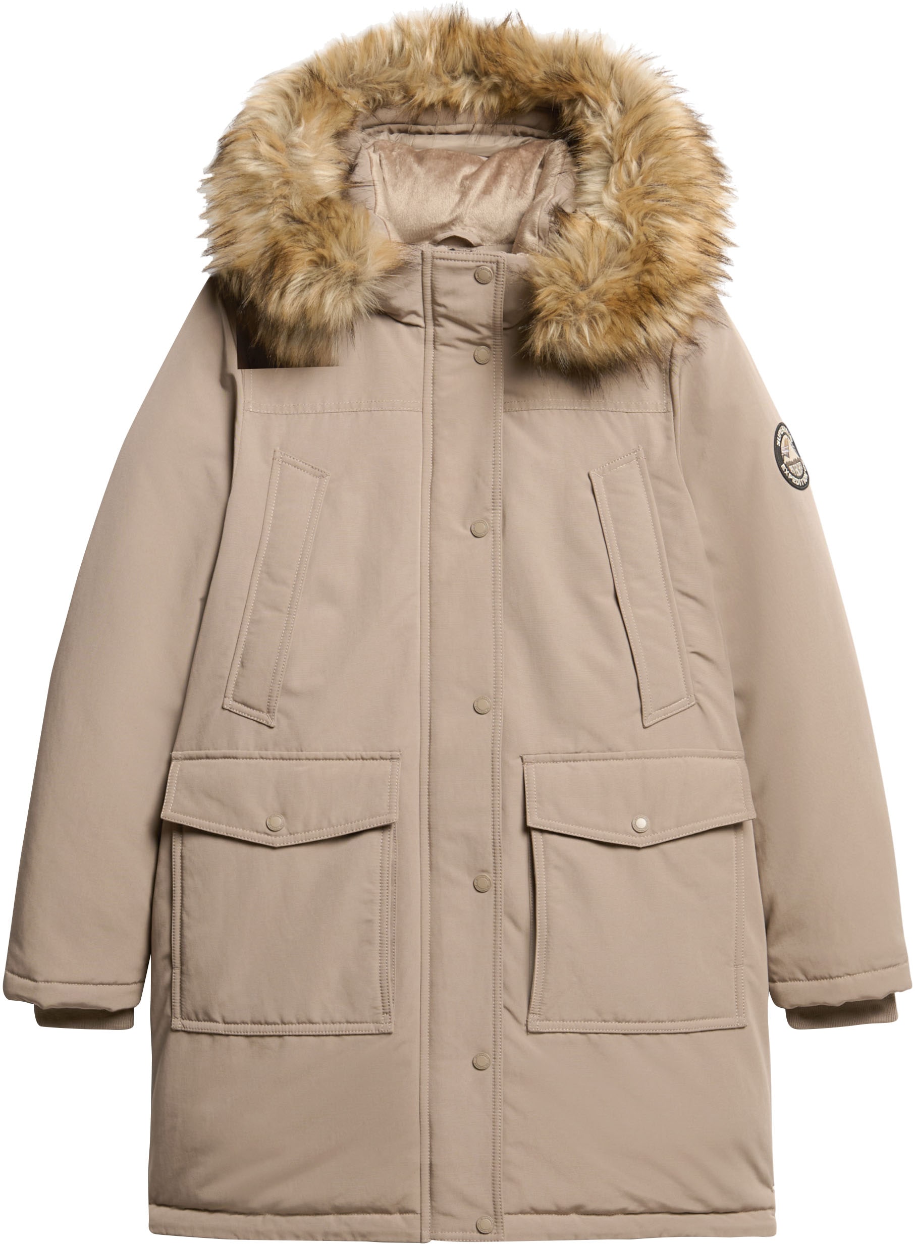 Superdry Steppjacke »EVEREST FAUX FUR PARKA JACKET«, mit Kapuze