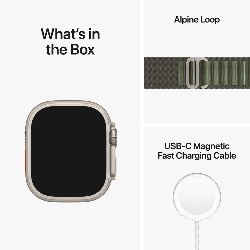 Apple Smartwatch »Ultra, GPS + Cellular, Titan, 49 mm mit Alpinarmband, M«, (Watch OS)
