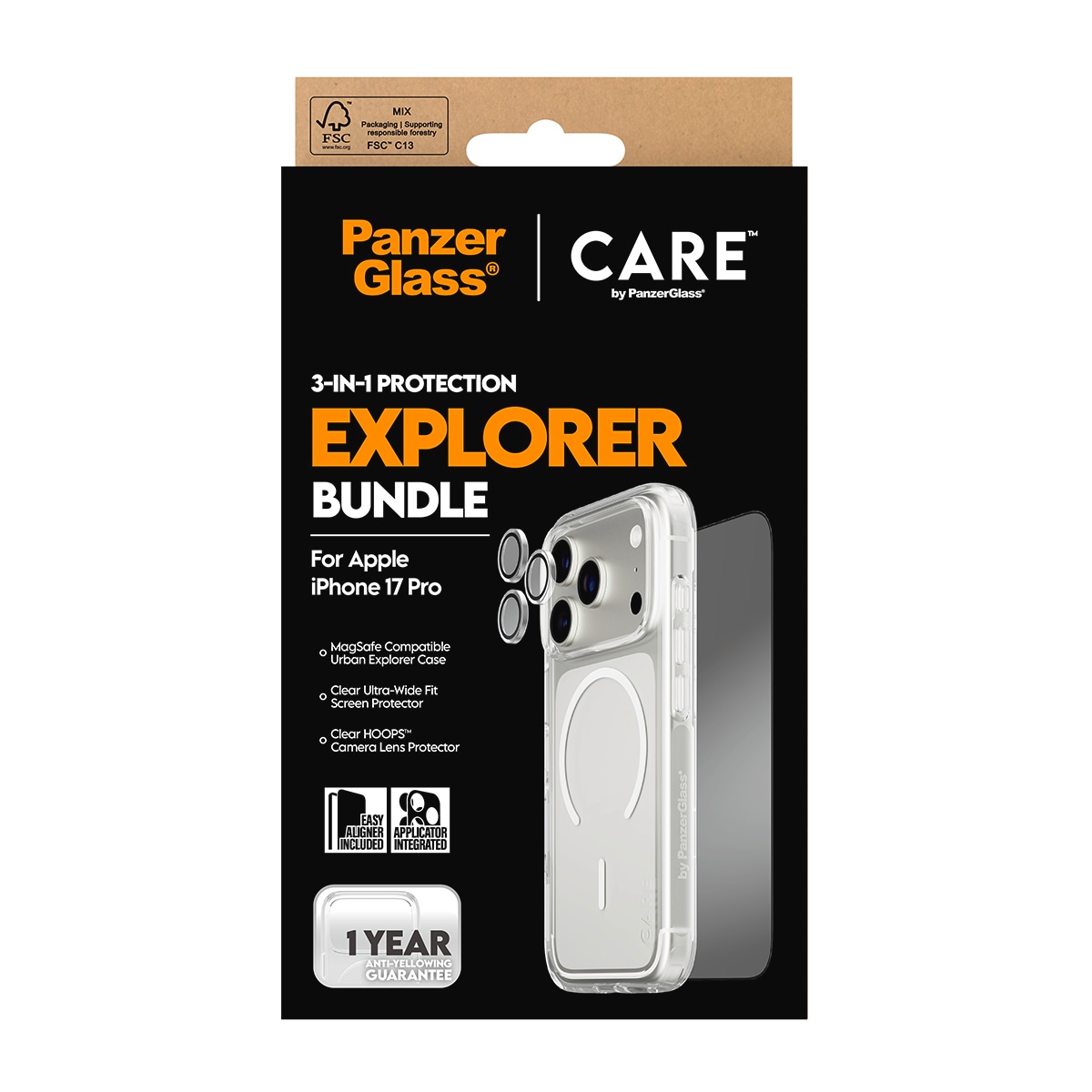 CARE by PanzerGlass Handyhülle »3-in-1 Flagship Explorer Bundle Apple iPhone 17 Pro« Apple iPhone 17 Pro Backcover, Schutzhülle, Handyschutzhülle, Case, Schutzcase, stoßfest