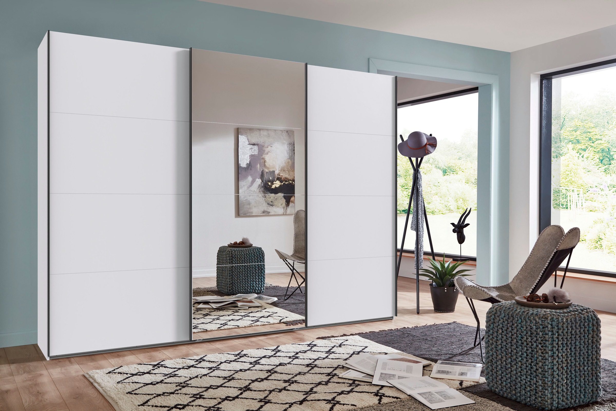 Wimex Kleiderschrank »Mugano, Made in Germany, Lieferung bis in Deine Etage und Stellort«, (wähle Deine Ausstattung: Basic oder Premium!), 3 Schwebetüren, große Größen, mit oder ohne Spiegel, Metallgriffe