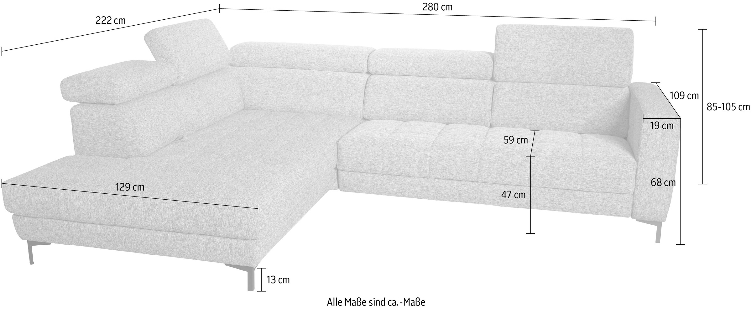alina Ecksofa »Bahira«, Inkl. Rückenlehnen- und Sitztiefenverstellung, Breite 280 cm